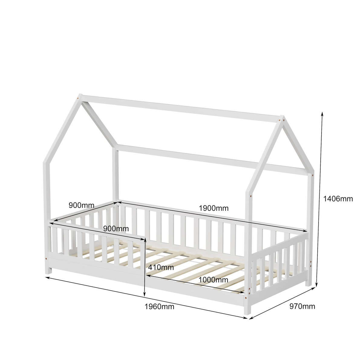 MINEA MINEA | Lit cabane avec barrière TCHOUPI 90x190 cm (matelas non inclus)