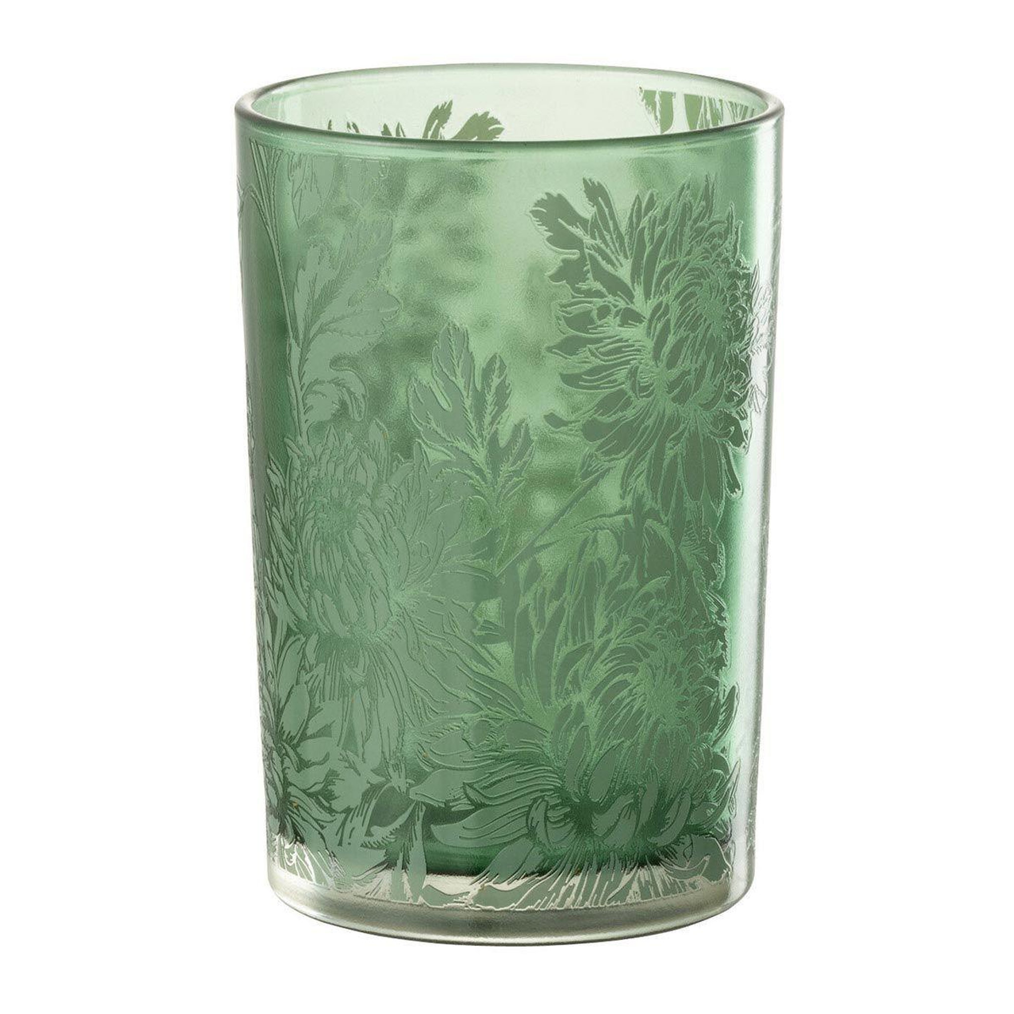 Voir la diapositive 1 : J-LINE Photophore design en verre  flora  18cm vert