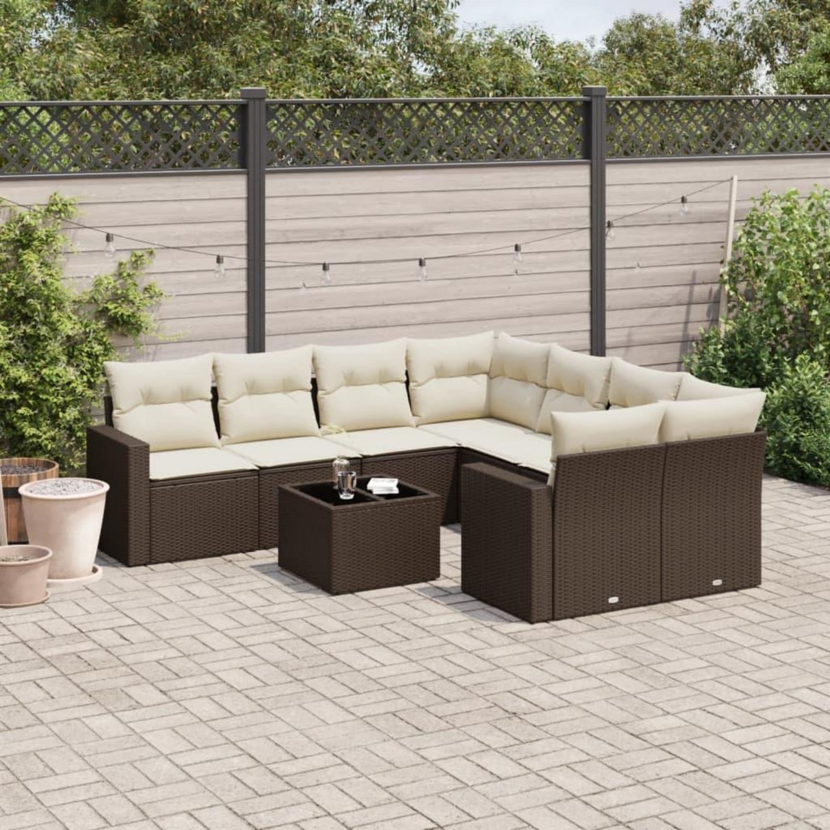 VIDAXL Salon de jardin avec coussins 9 pcs marron resine tressee
