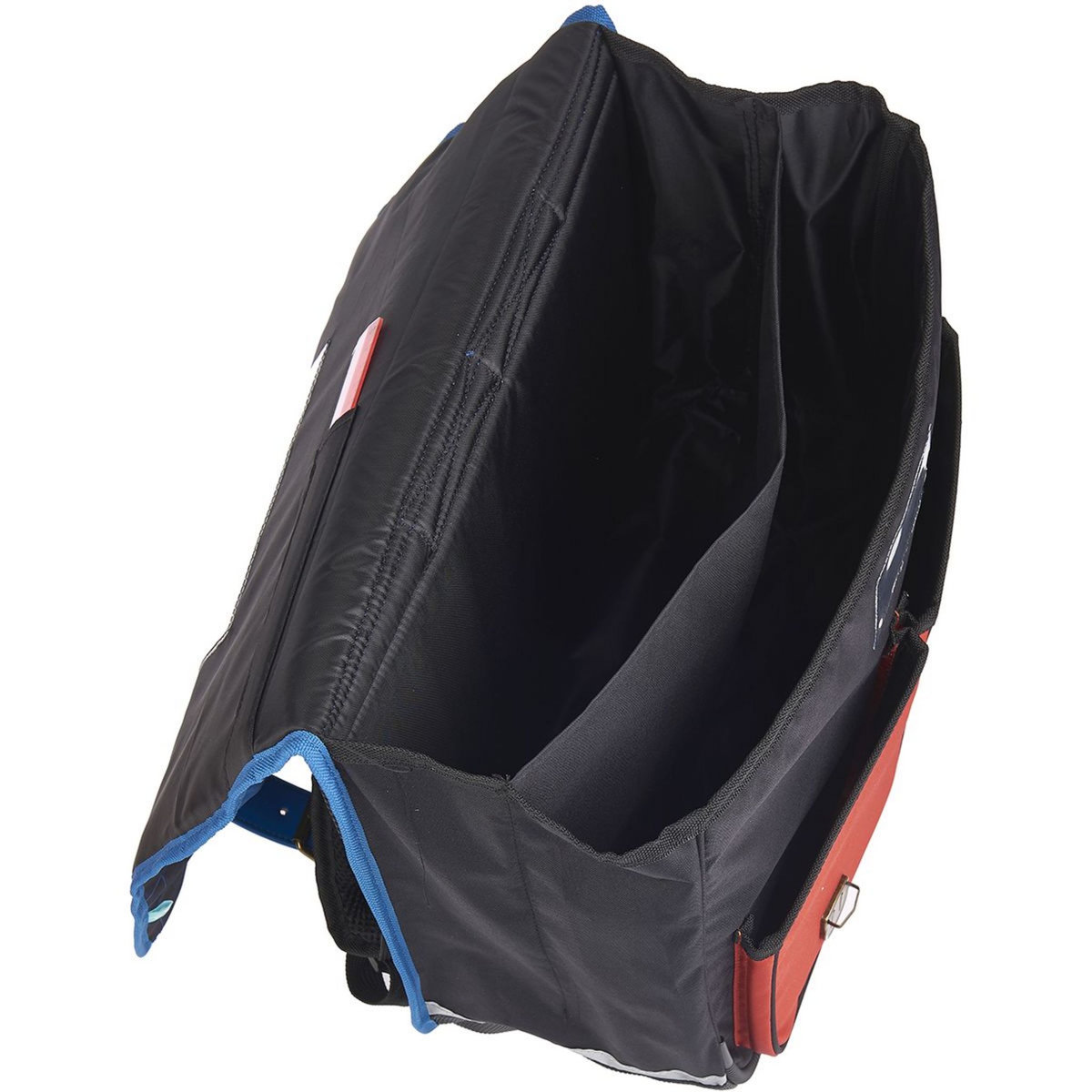 AUCHAN Cartable 41 cm CM1/CM2 noir bleu et rouge East Side