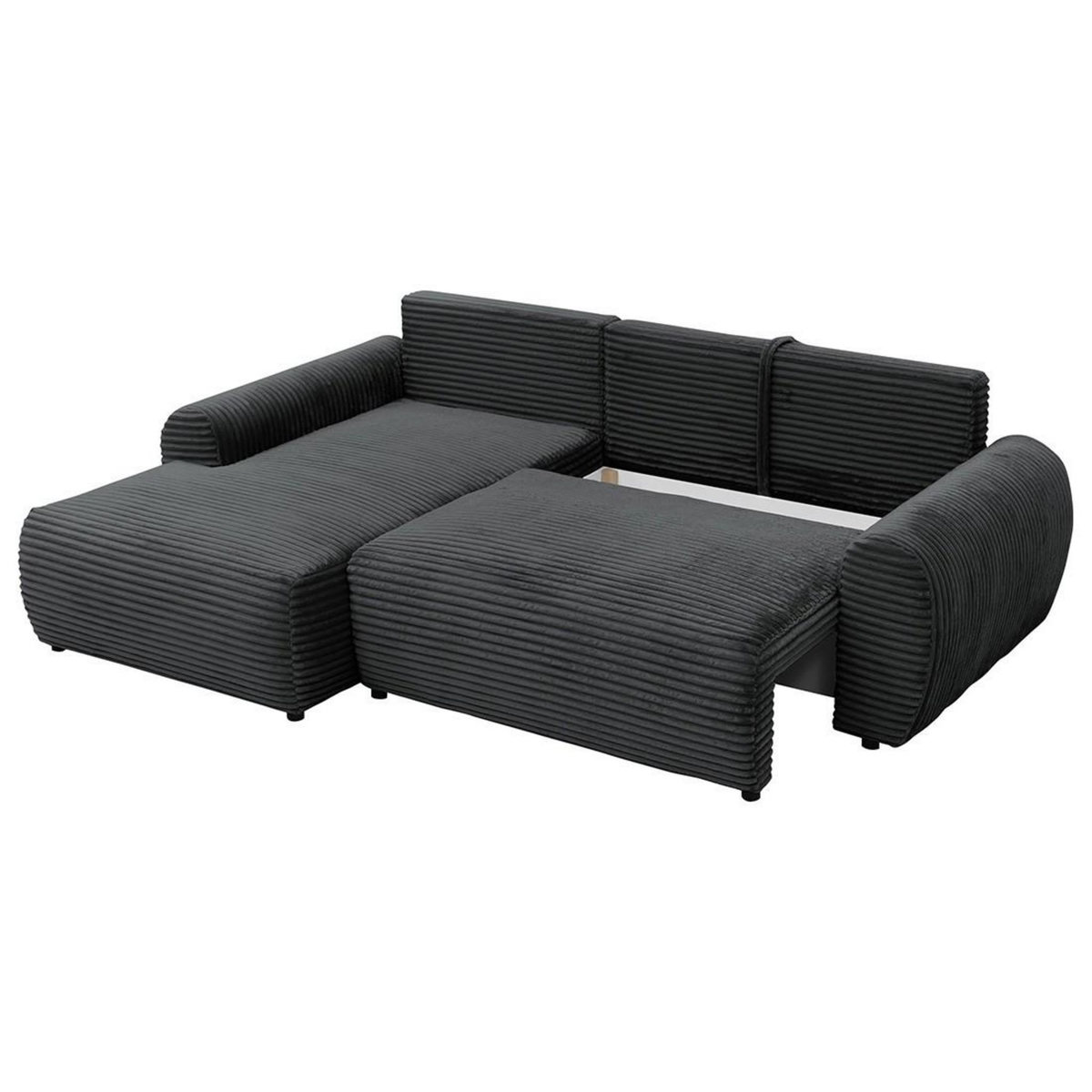 BEST MOBILIER Silvano - canapé d'angle gauche 4 places convertible avec coffre en velours côtelé grosses côtes