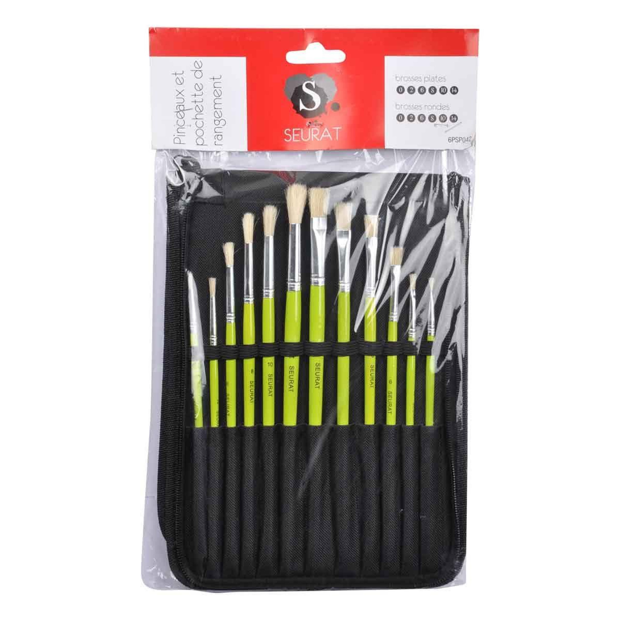 Voir la diapositive 2 : HOMEA Lot de 12 Pinceaux de Peinture  Pochette  Noir & Vert
