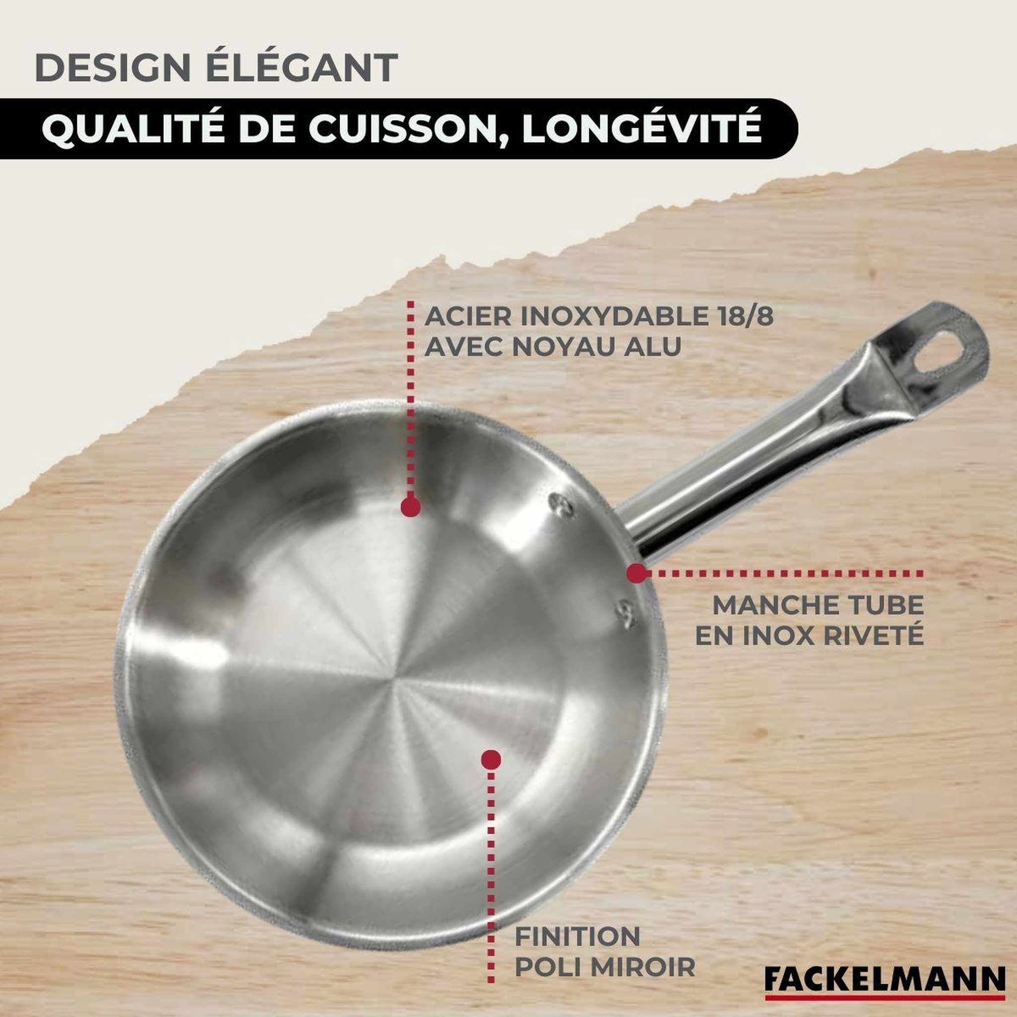 Voir la diapositive 5 : Fackelmann Batterie de cuisine avec 1 poêle 24 cm et 3 faitouts 16/20/24 cm et 6 ustensiles de cuisine sans pfas fackelmann etherna brillant fenix