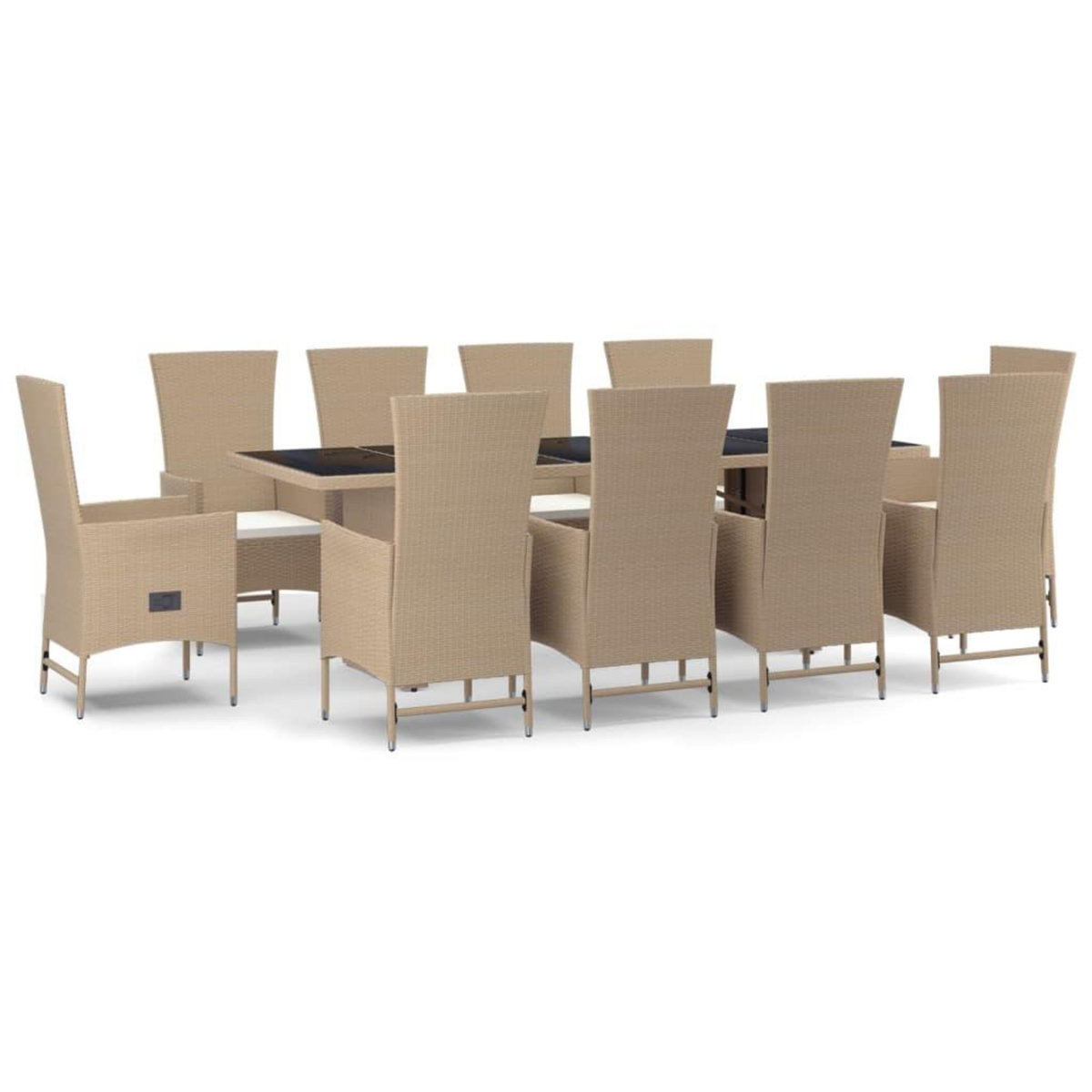 VIDAXL Ensemble a manger de jardin et coussins 11 pcs beige poly rotin