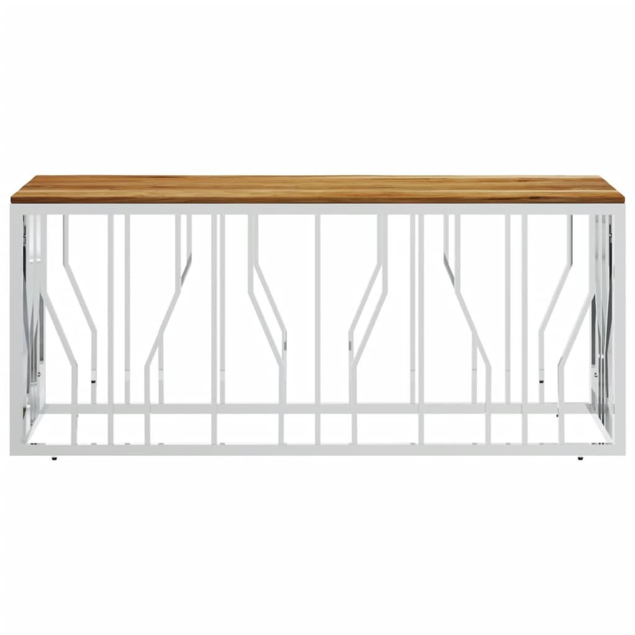 Voir la diapositive 3 : VIDAXL Table basse argente acier inoxydable et bois massif d'acacia