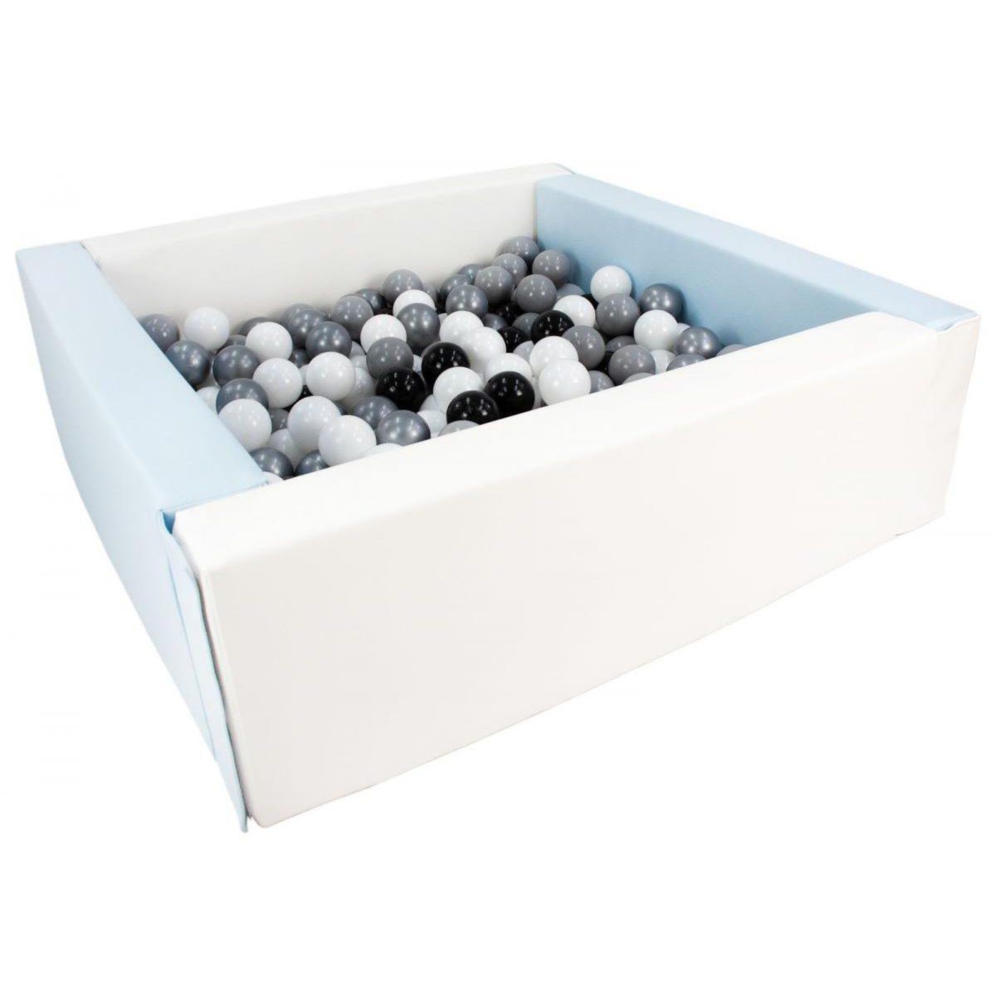 VELINDA Piscine à balles carrée avec 200 balles - blanc, bleu (pastel)/noir, blanc, gris, argent