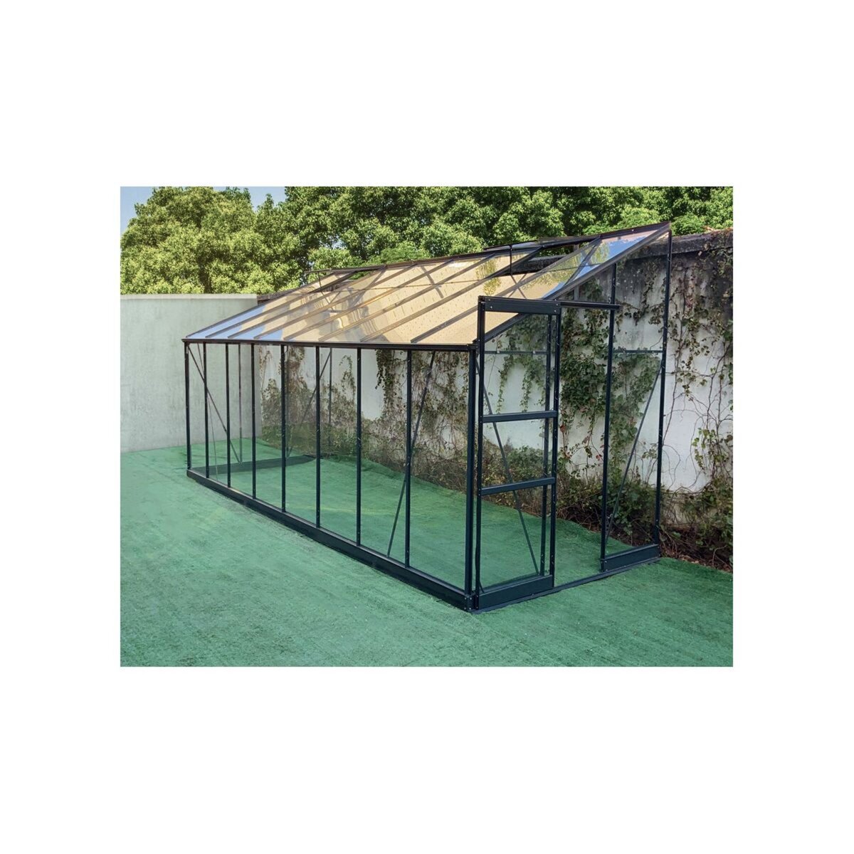 GREEN PROTECT Serre de jardin adossée verre trempé 9,63m² 