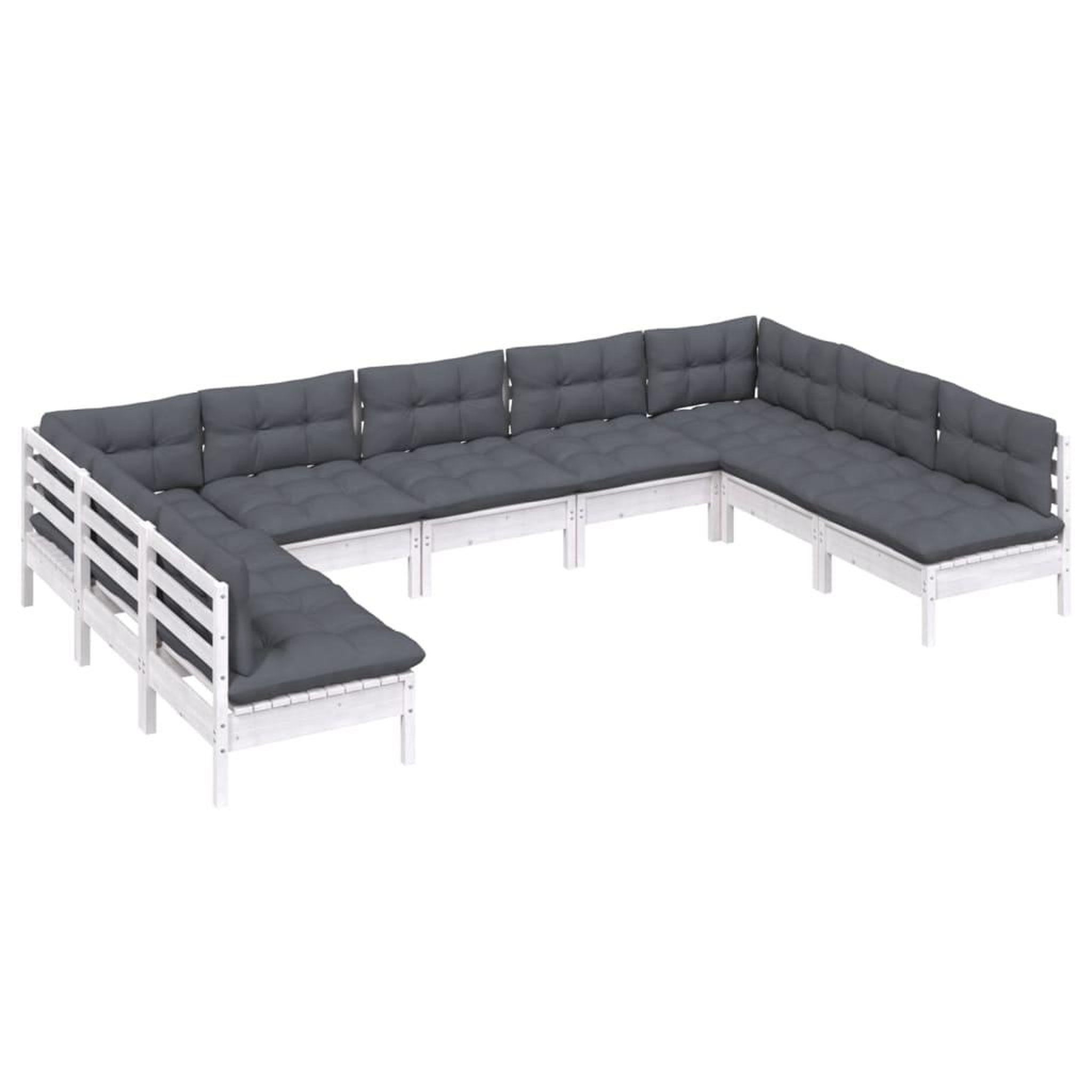 Voir la diapositive 3 : VIDAXL Salon de jardin 9 pcs avec coussins blanc bois de pin massif