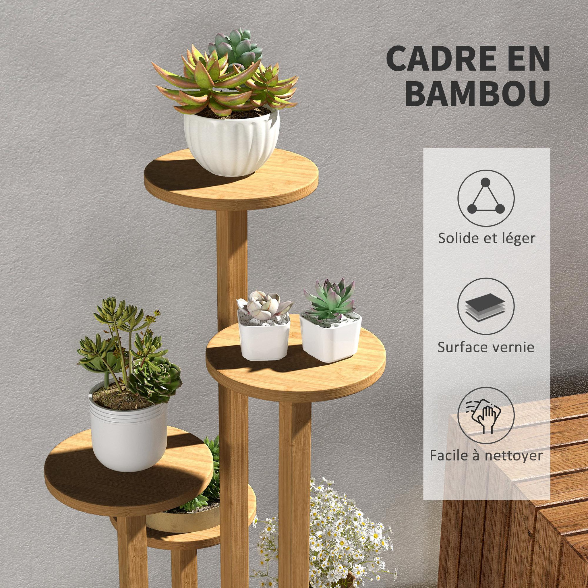 Voir la diapositive 5 : OUTSUNNY Étagère à plantes support à plantes 5 niveaux bambou