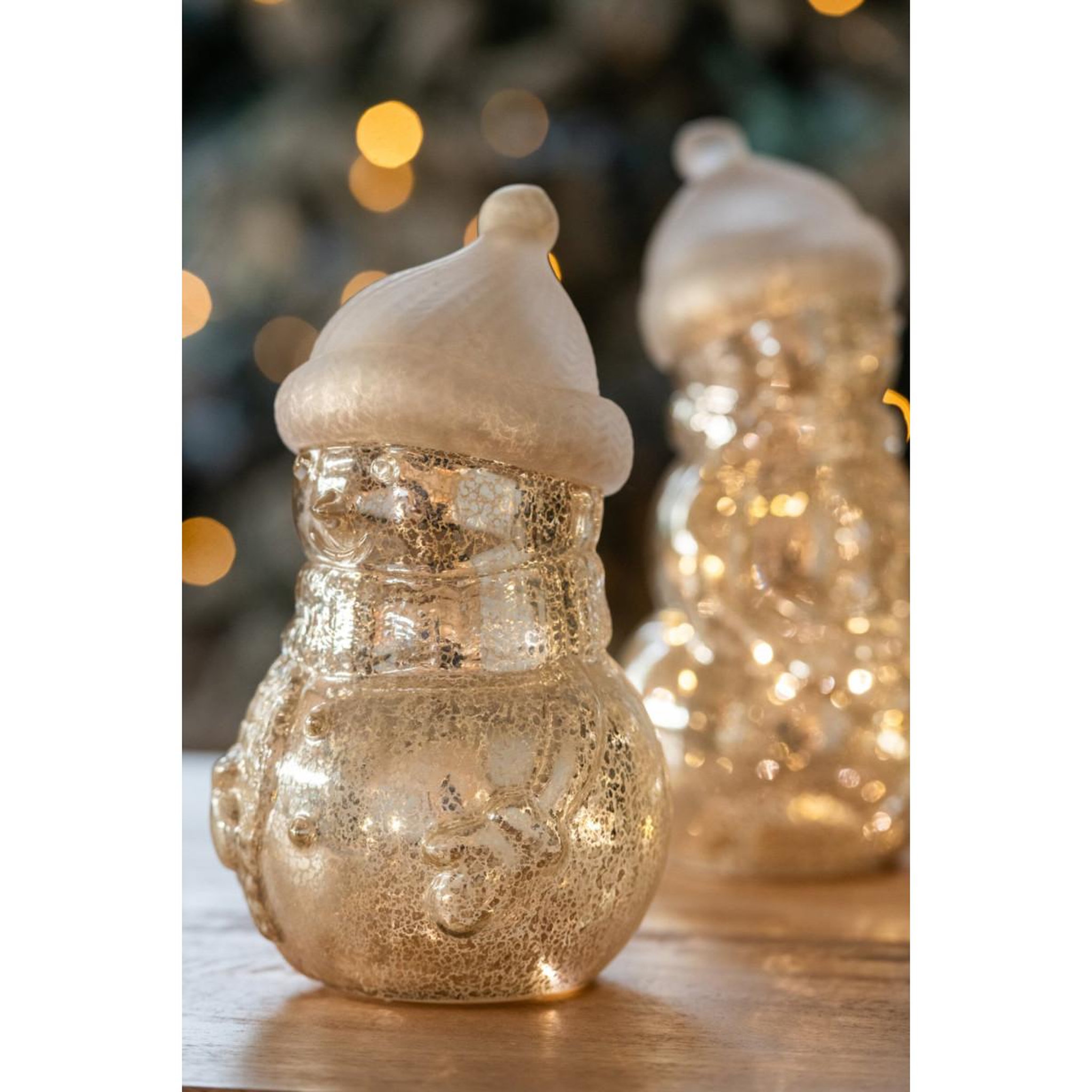 Voir la diapositive 5 : J-LINE Bonhomme de Neige à LED en Verre  Léopoldine  27cm Argent