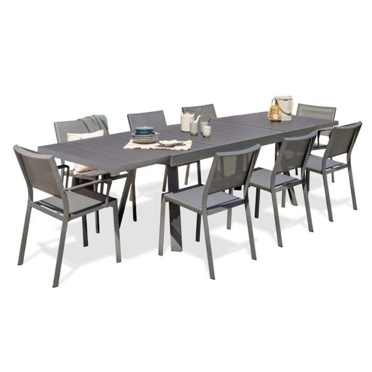 Paris Prix Ensemble Table de Jardin 6 Chaises & 2 Fauteuils  Stockholm  200-300cm Gris Anthracite