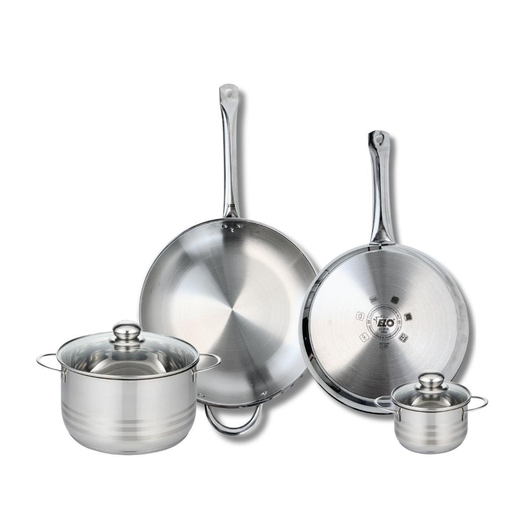 ELO Ensemble de 2 poêles de cuisson 28 et 32 cm et 2 faitouts 12 et 20 cm elo profi brillant