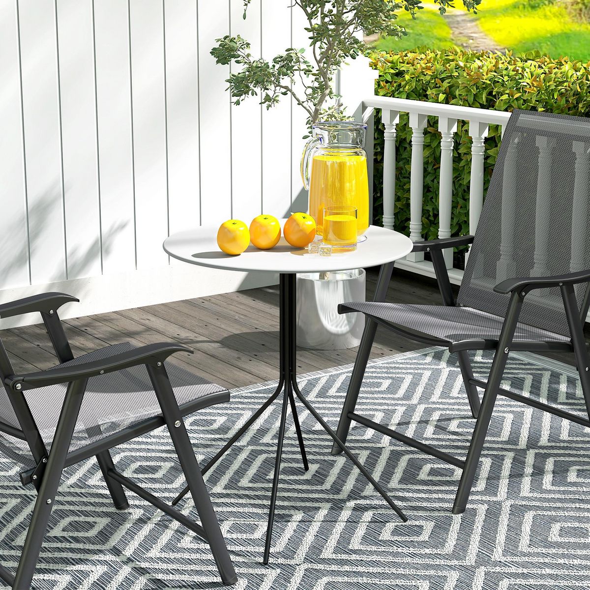 OUTSUNNY Table de jardin ronde design dia. 60 cm acier anthracite blanc