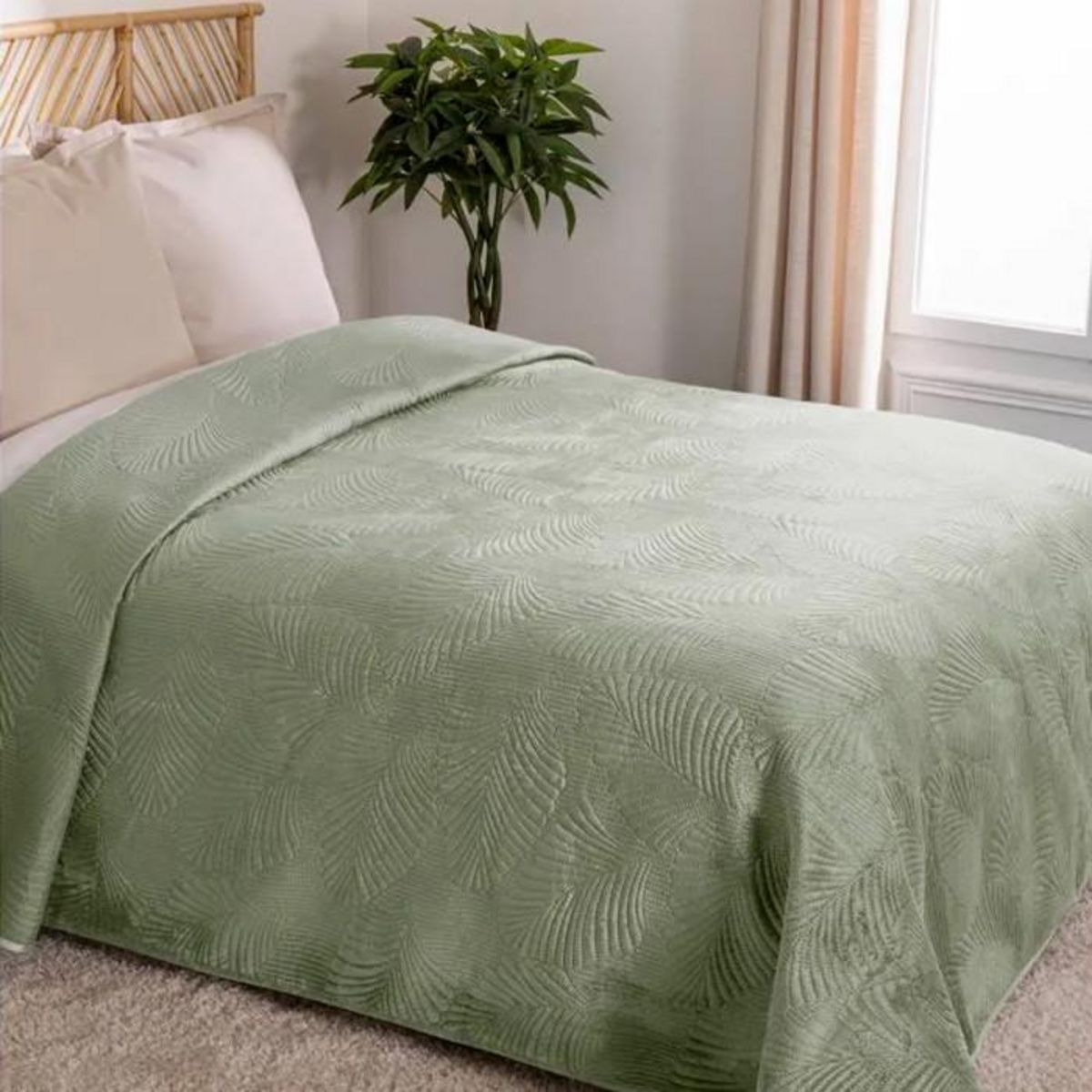 ATMOSPHERA Dessus de Lit en Velours  Feuille  240x260cm Vert Céladon