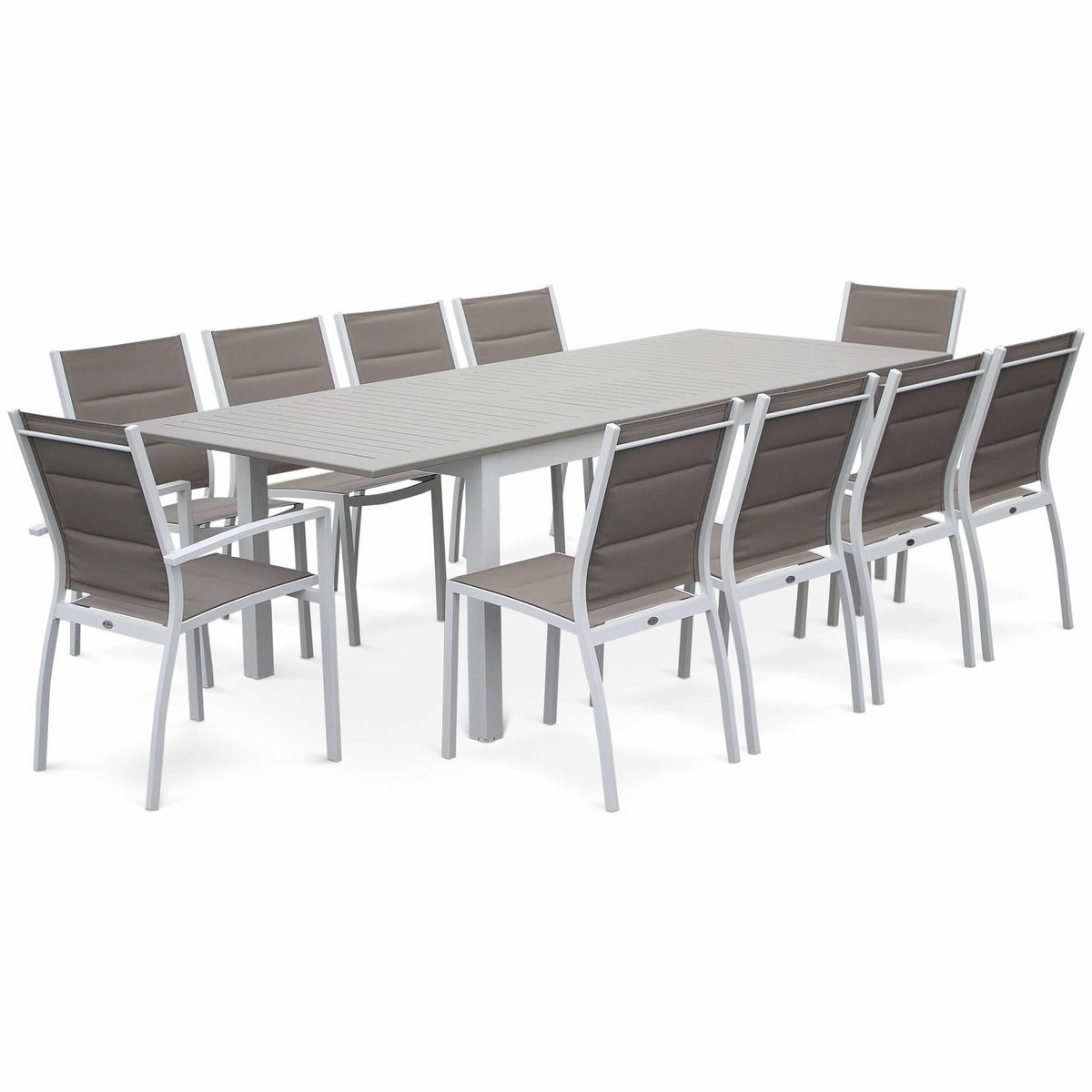 SWEEEK Table de jardin extensible aluminium + 8 assises - Chicago Blanc / Taupe - Table extensible 175/245cm avec rallonge et 8 assises en textilène