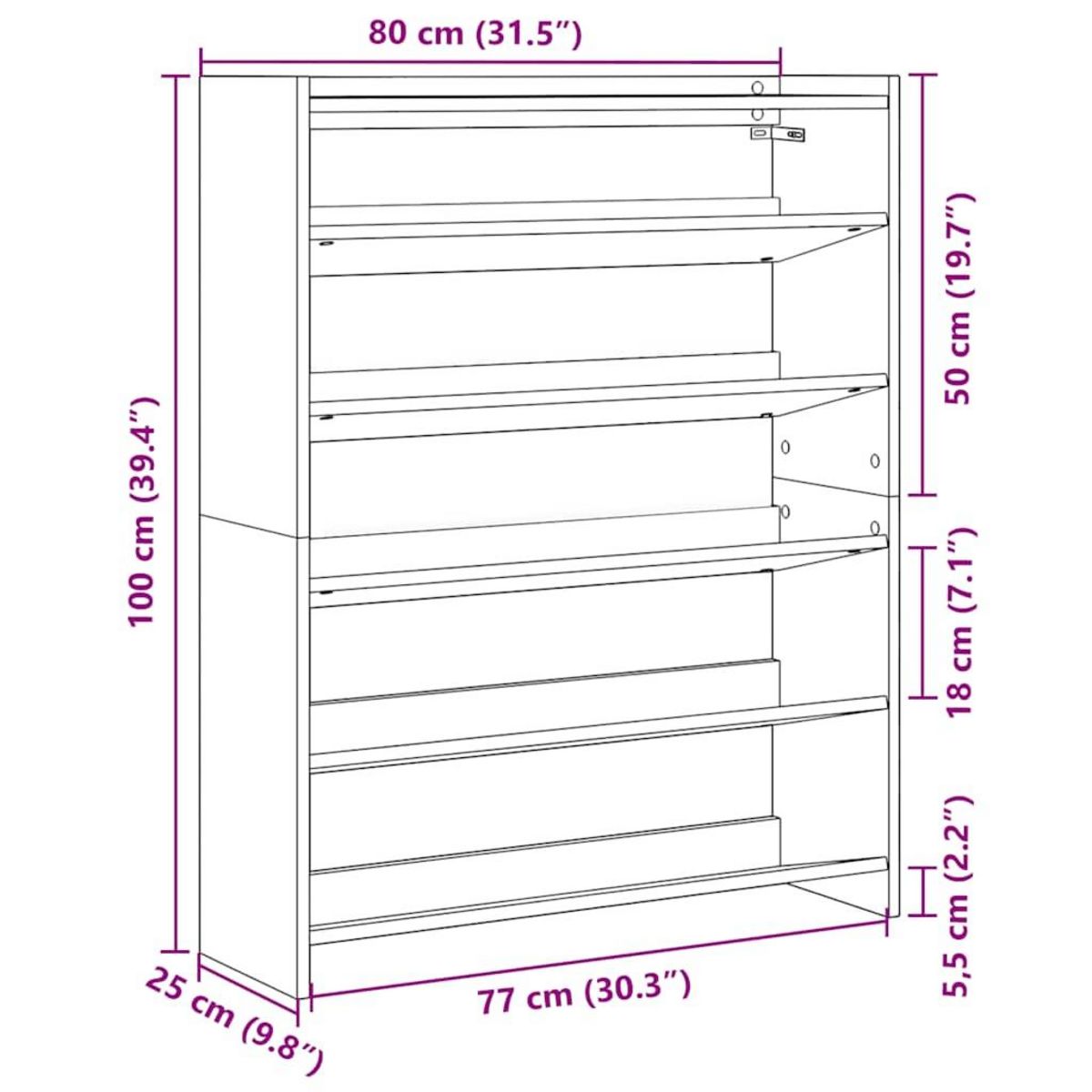 VIDAXL Etagere a chaussures chene fume 80x25x100 cm bois d'ingenierie