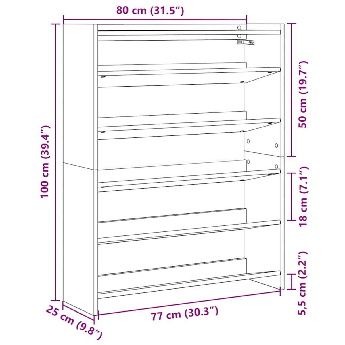 VIDAXL Etagere a chaussures chene fume 80x25x100 cm bois d'ingenierie