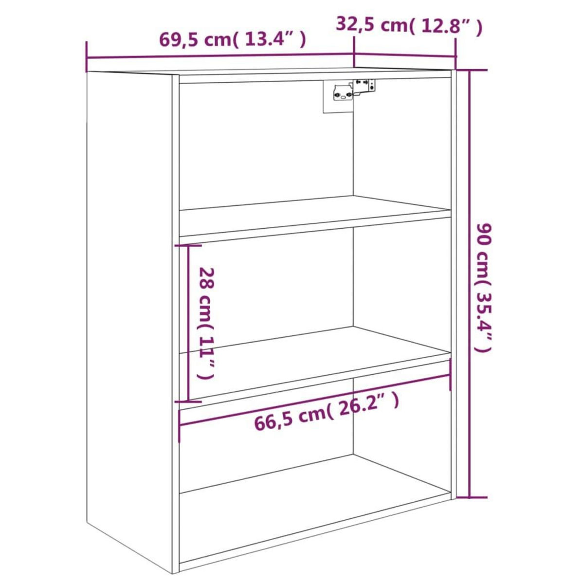 VIDAXL Armoire murale suspendue Sonoma gris 69,5x32,5x90 cm
