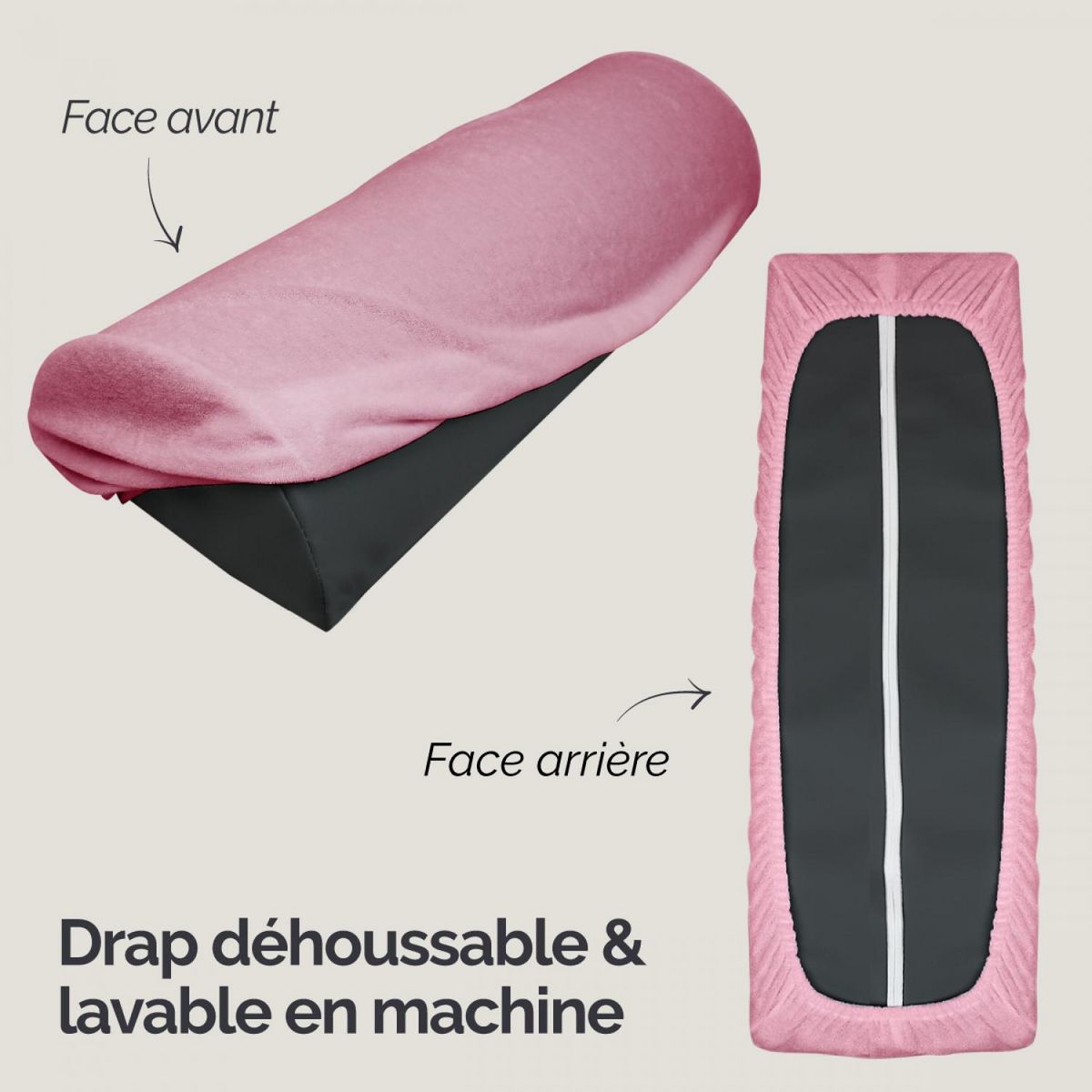 VIVEZEN Drap housse de protection en éponge pour coussin demi-rond 66 cm x 22 cm x 12 cm de table de massage - Rose pastel