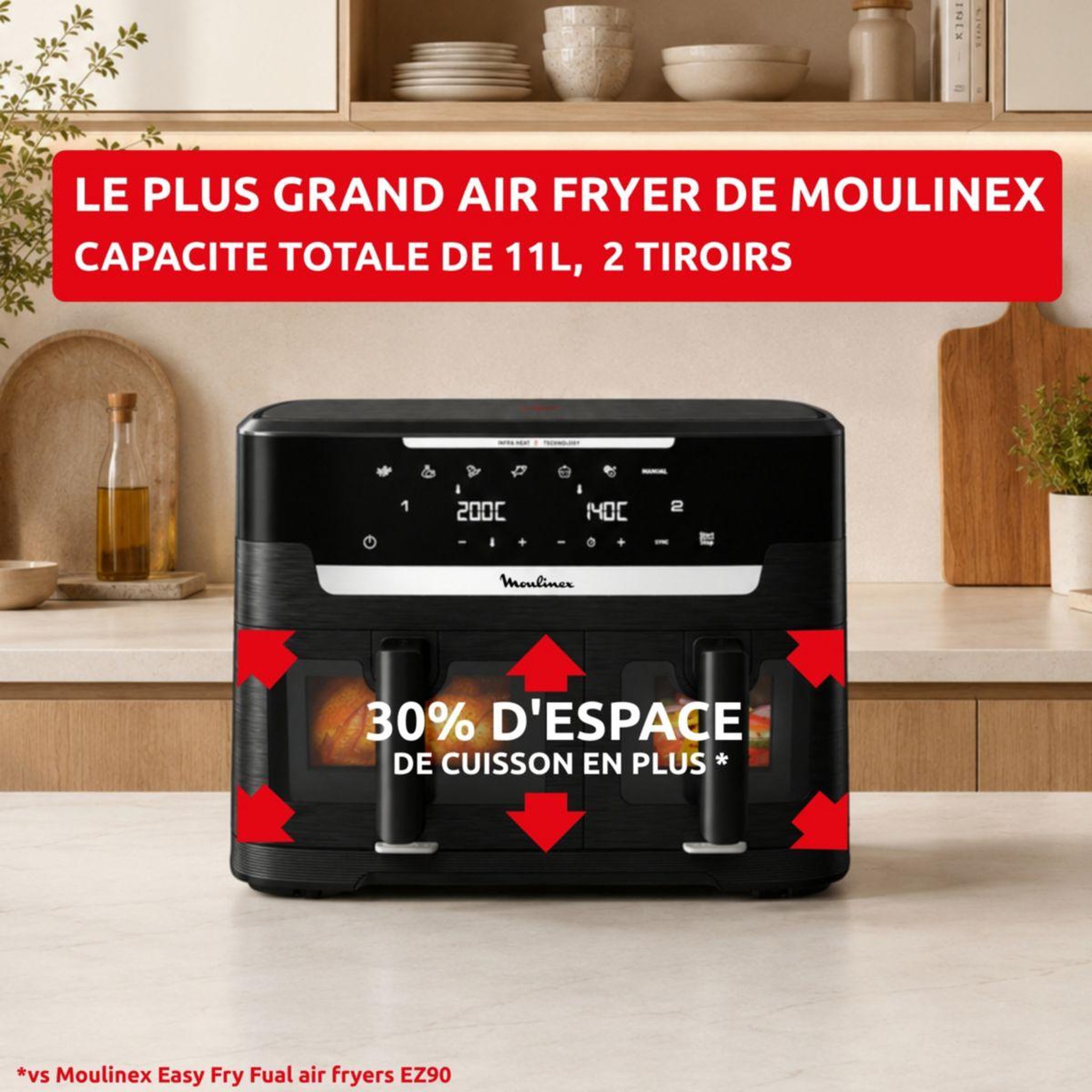 Voir la diapositive 3 : MOULINEX Friteuse sans huile XXL DUAL EASY FRY INFRARED EZ9478F0