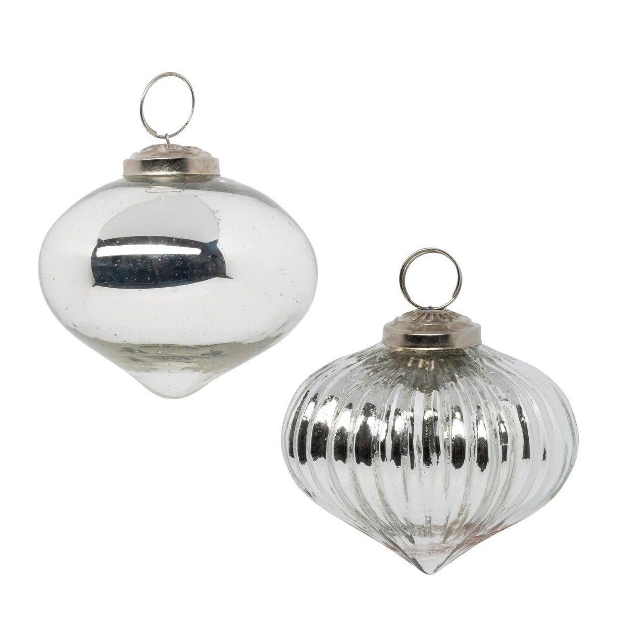 Voir la diapositive 4 : ATMOSPHERA Lot de 2 boules de noël en verre  goutte  8cm argent