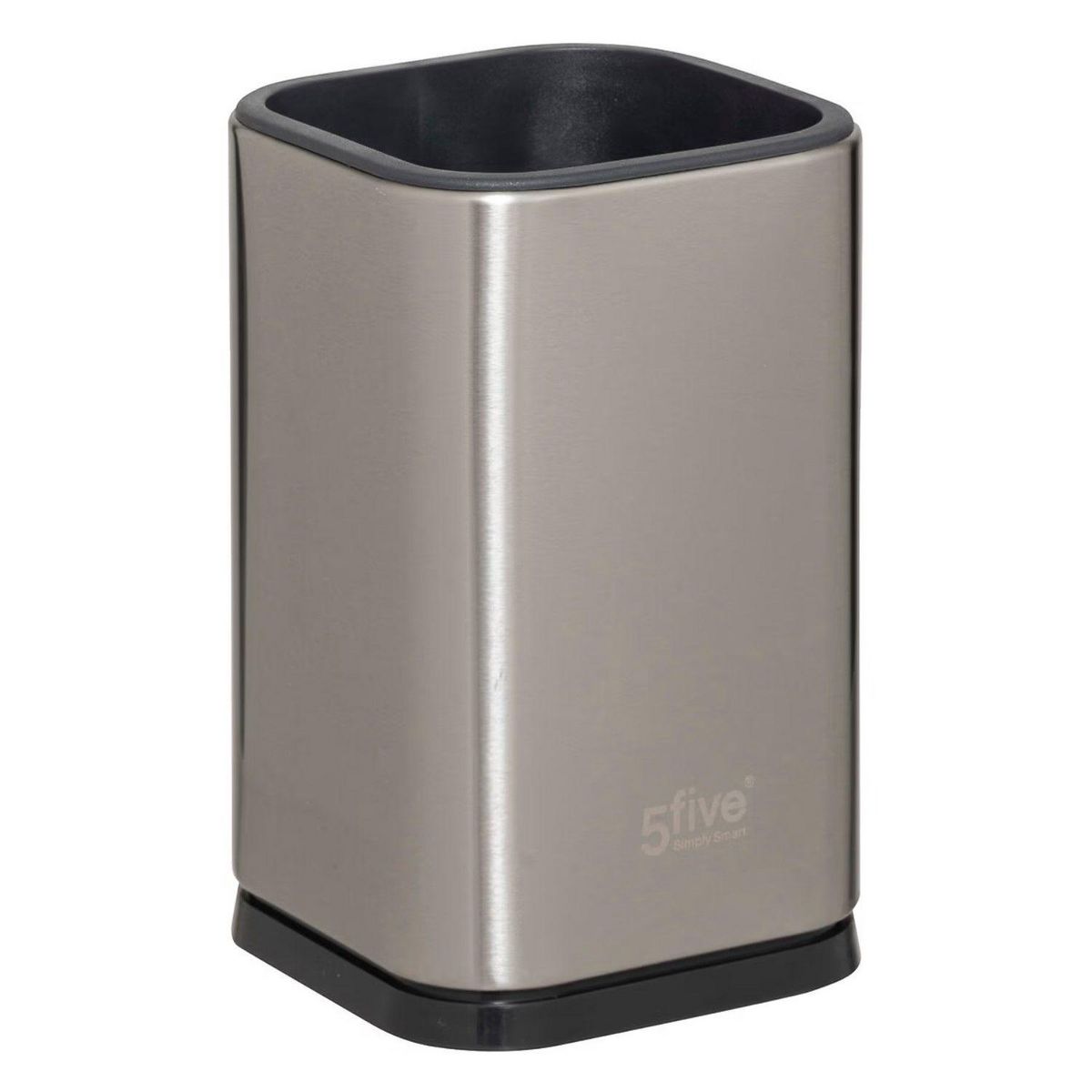 FIVE Ensemble de 5 ustensiles avec leur pot de rangement en inox - Noir et gris