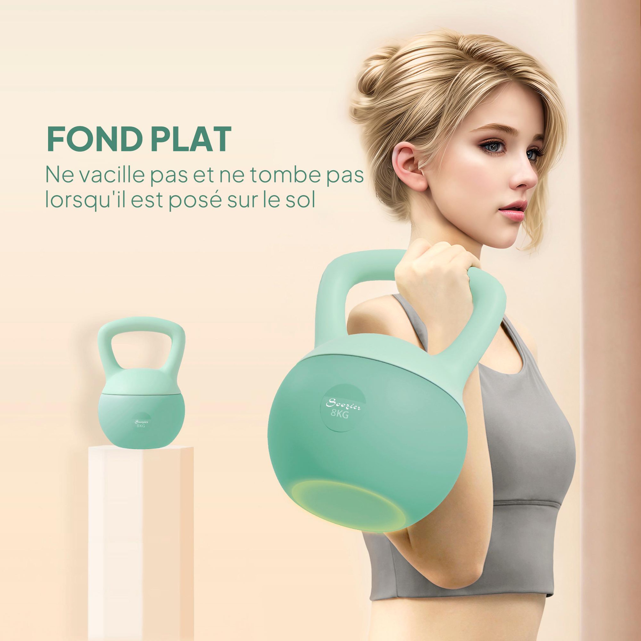Voir la diapositive 6 : HOMCOM Kettlebell 8kg - haltère avec poignée antidérapante pour fitness musculation cardio, vert