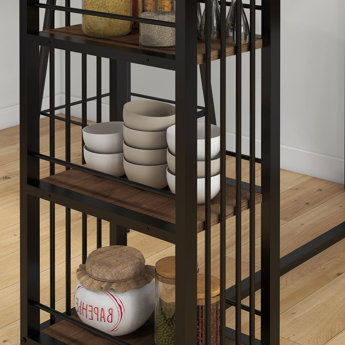 HOMCOM Table de bar 3 étagères style industriel acier noir aspect panneaux aspect bois