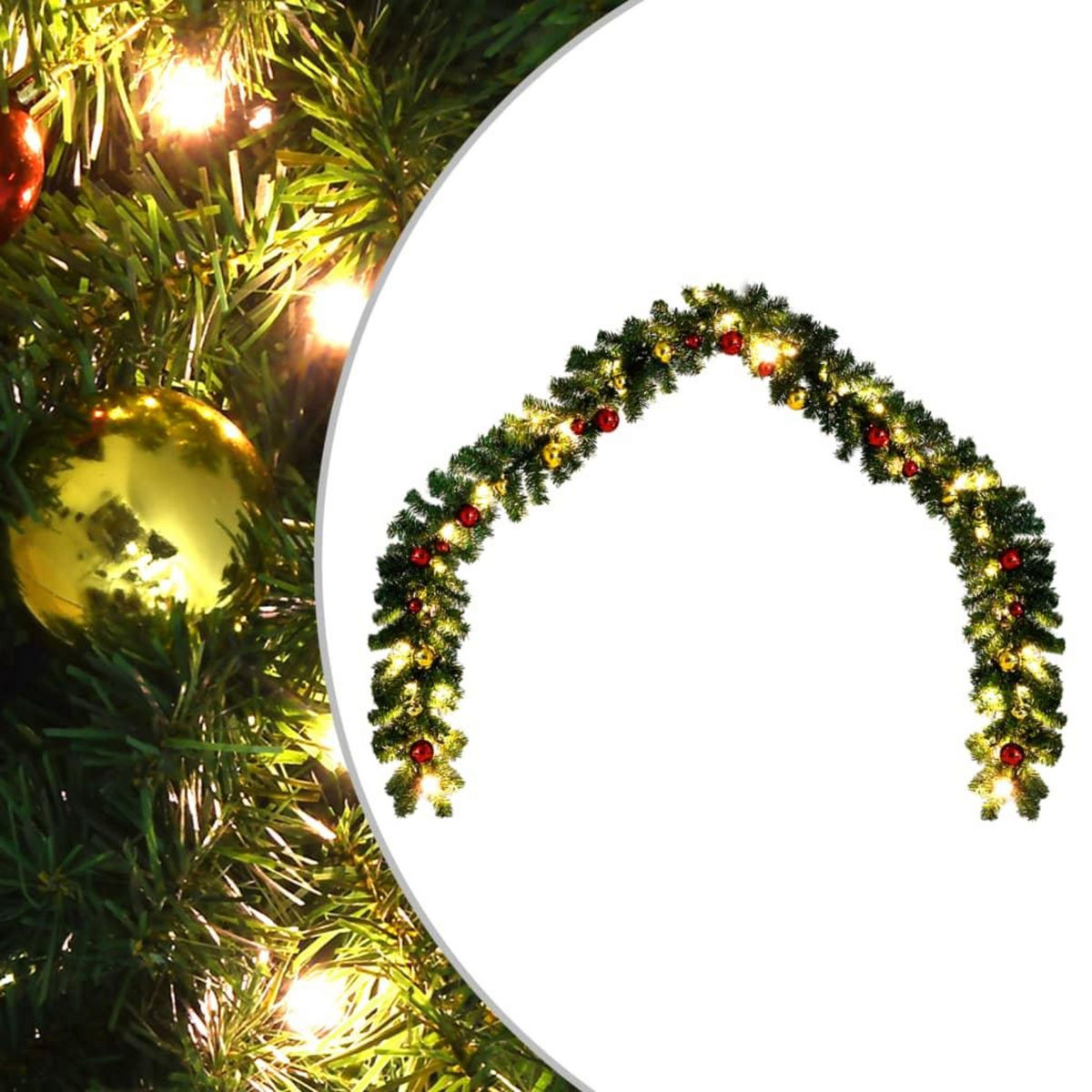 VIDAXL Guirlande de Noël decoree avec boules et lumieres LED 10 m