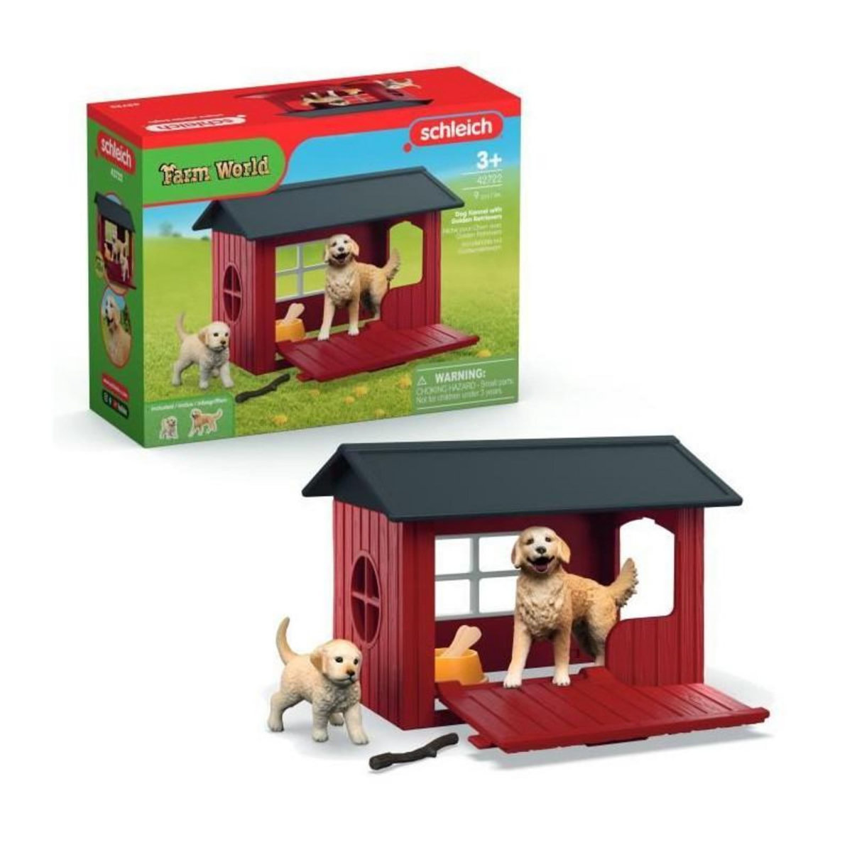 Schleich Coffret Niche avec Golden Retriever, SCHLEICH 42722 Farm World, Des 4 ans