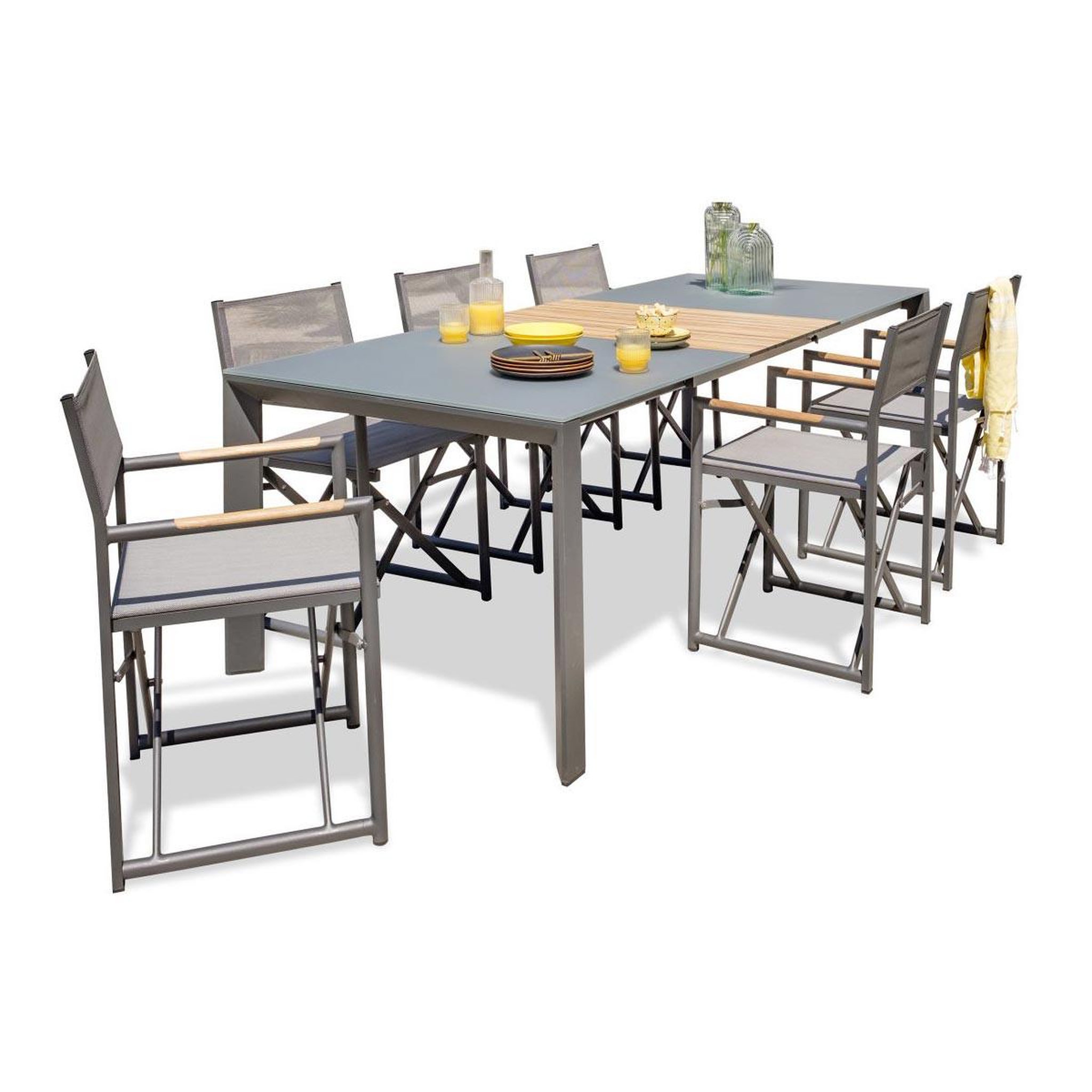 Paris Prix Ensemble Table de Jardin en Verre & 6 Fauteuils  Honfleur  180-250cm Gris Anthracite