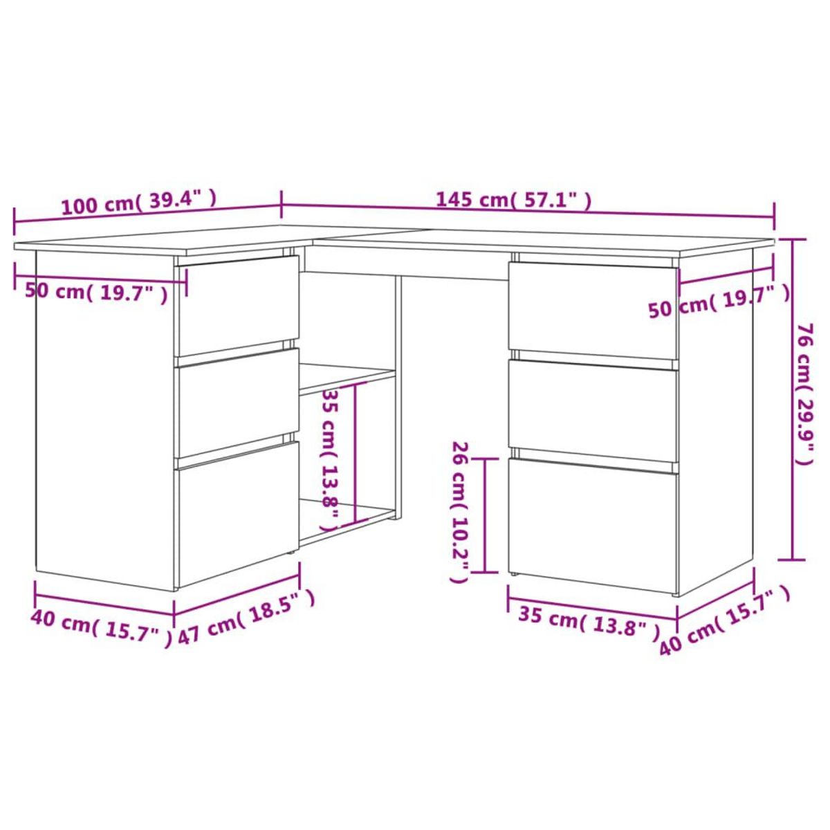 VIDAXL Bureau d'angle Chene sonoma 145x100x76 cm Bois d'ingenierie