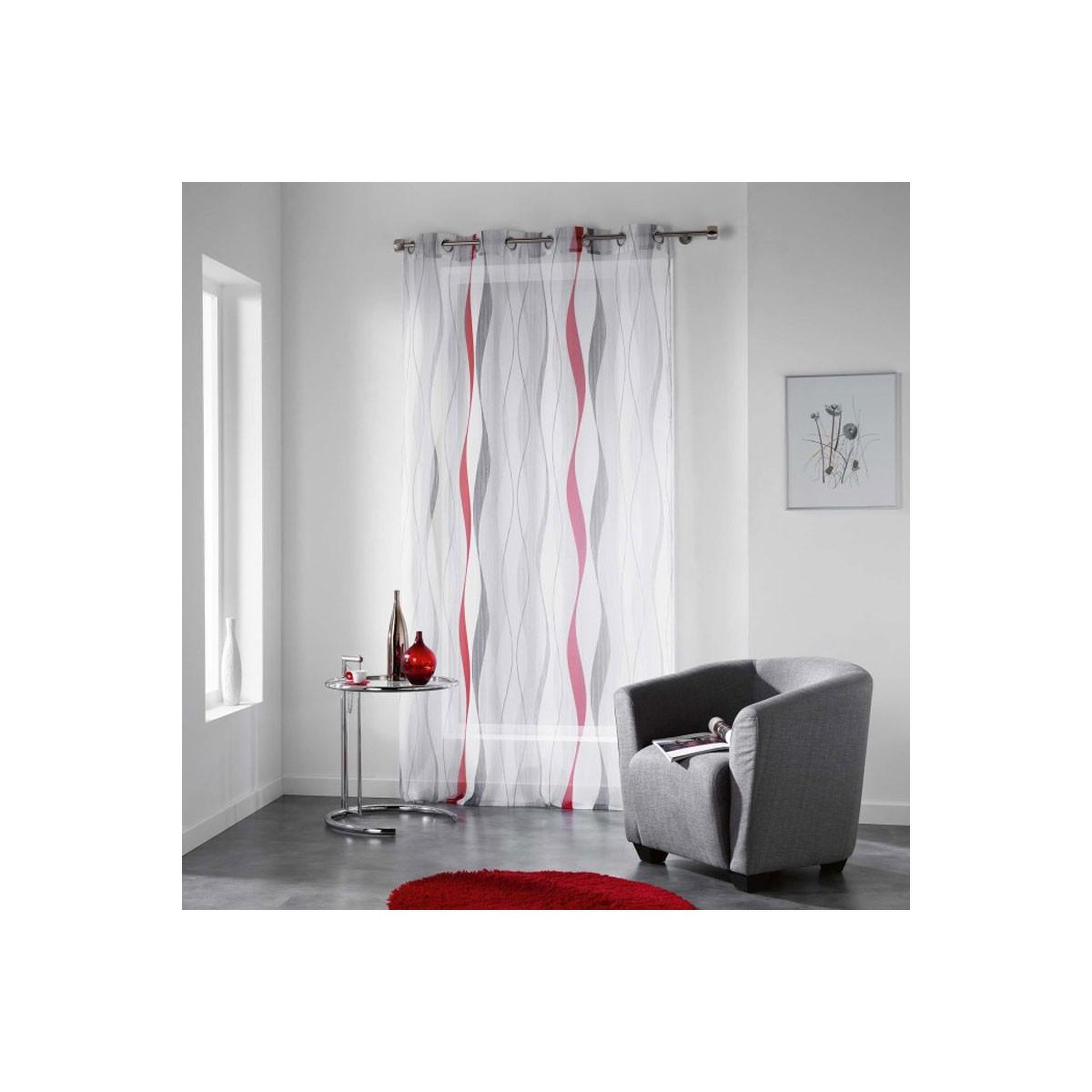 Douceur d'Intérieur Rideau voilage imprimé  ondulys  140x240cm rouge