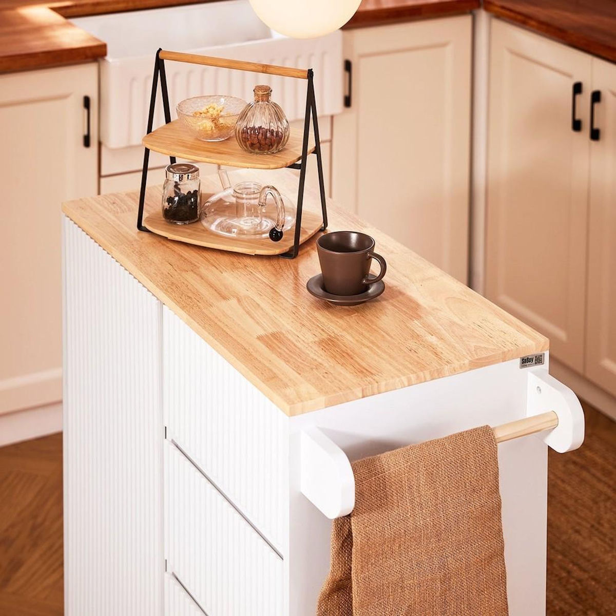 SOBUY SoBuy - Îlot De Cuisine à trois tiroirs - Blanc - 90x40x90cm - Moderne - FKW124-NW