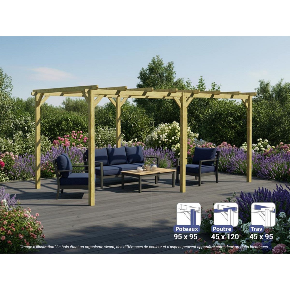 JARDIDECO Pergola massive en bois Le Havre 510 x 300 cm - Maderland