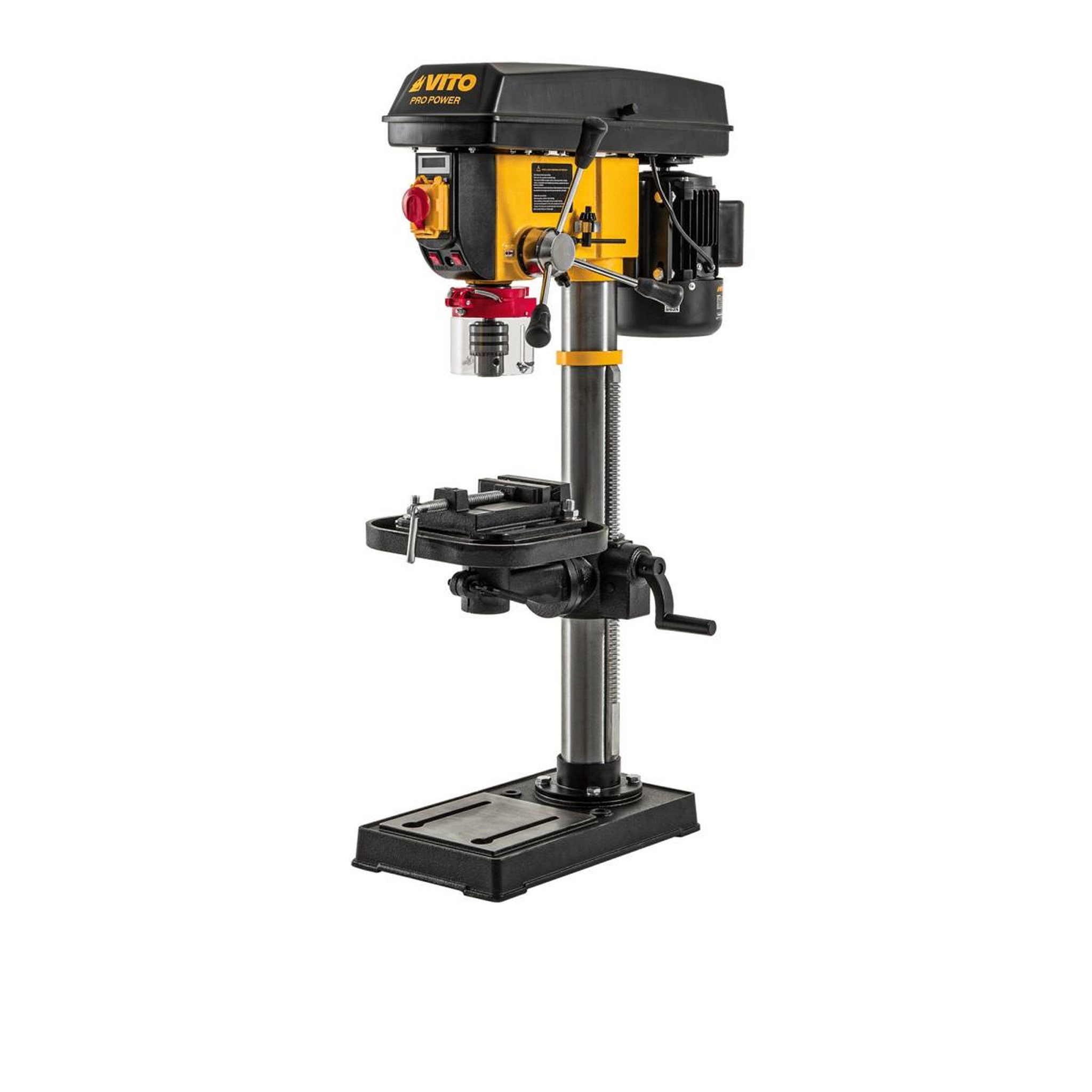 VITO Perceuse à colonne 750w 16mm – variateur 550-2500 tr/min écran digital table inclinable butée de profondeur vito