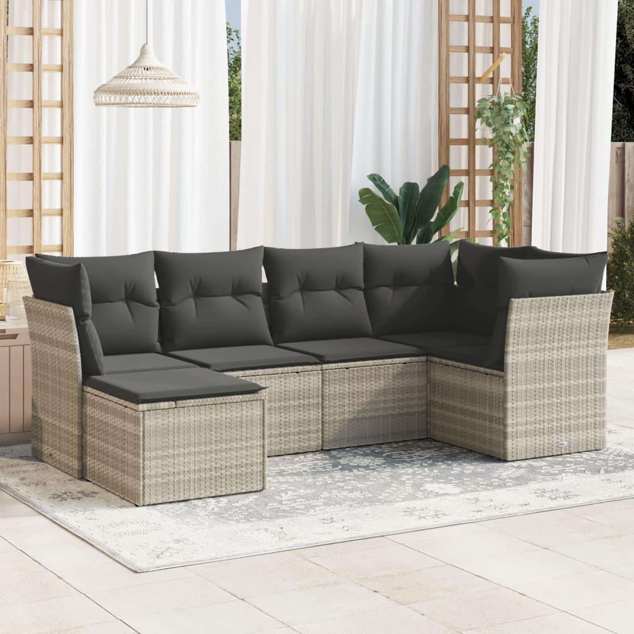 VIDAXL Salon de jardin 6 pcs avec coussins gris clair resine tressee