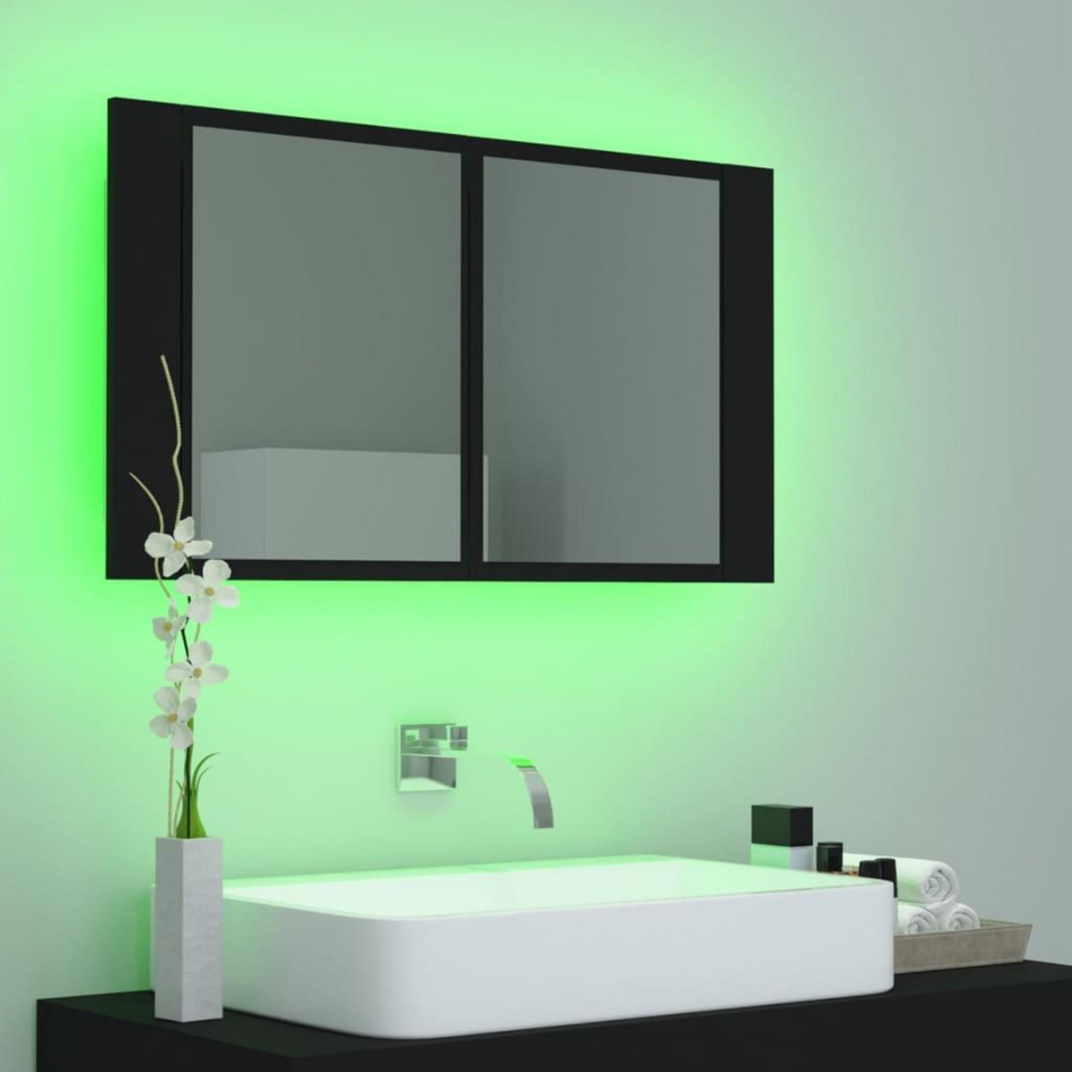 VIDAXL Armoire a miroir de salle de bain LED Noir 80x12x45 Acrylique