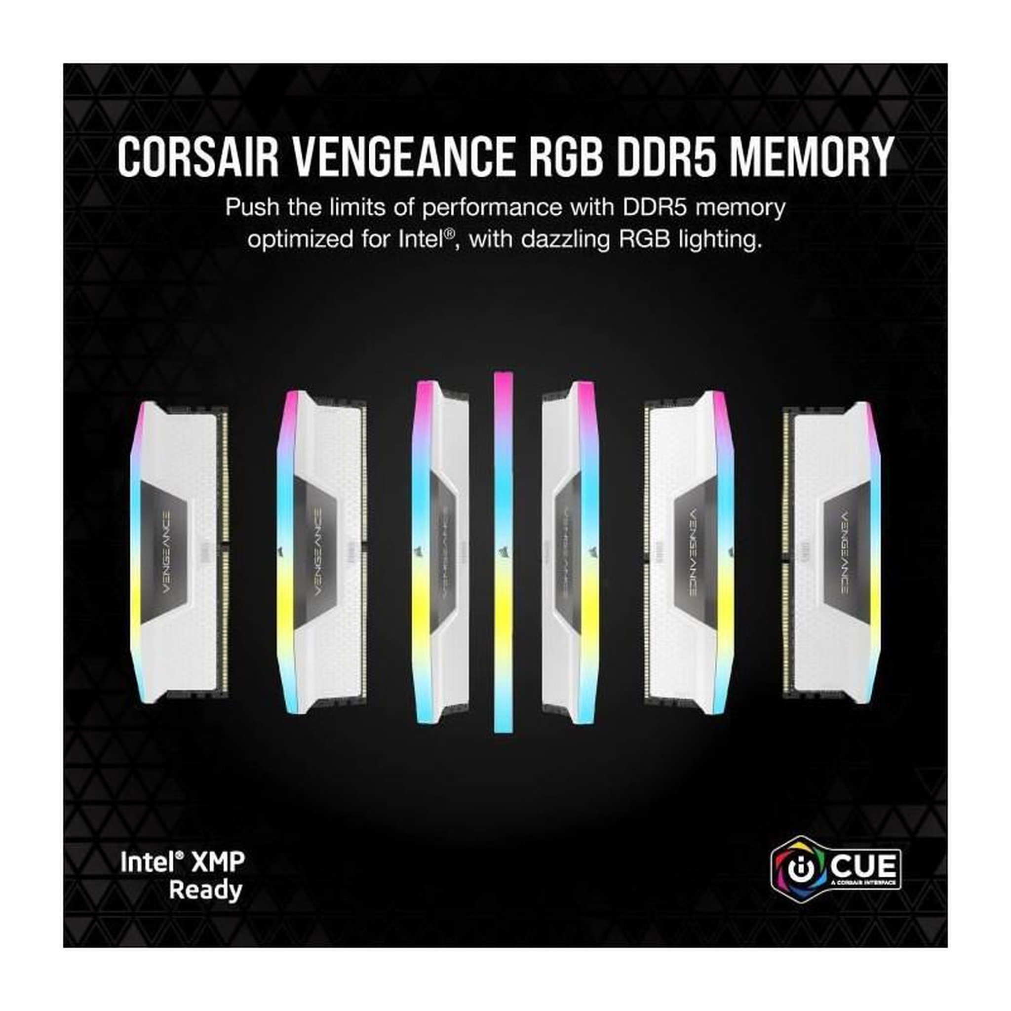 Voir la diapositive 2 : Corsair CORSAIR Vengeance RGB DDR5 - 32GB 2x16GB DIMM - 5200MHz - Unbuffered, 40-40-40-77, XMP 3.0, White Heatspreader, RGB LED, 1.25V