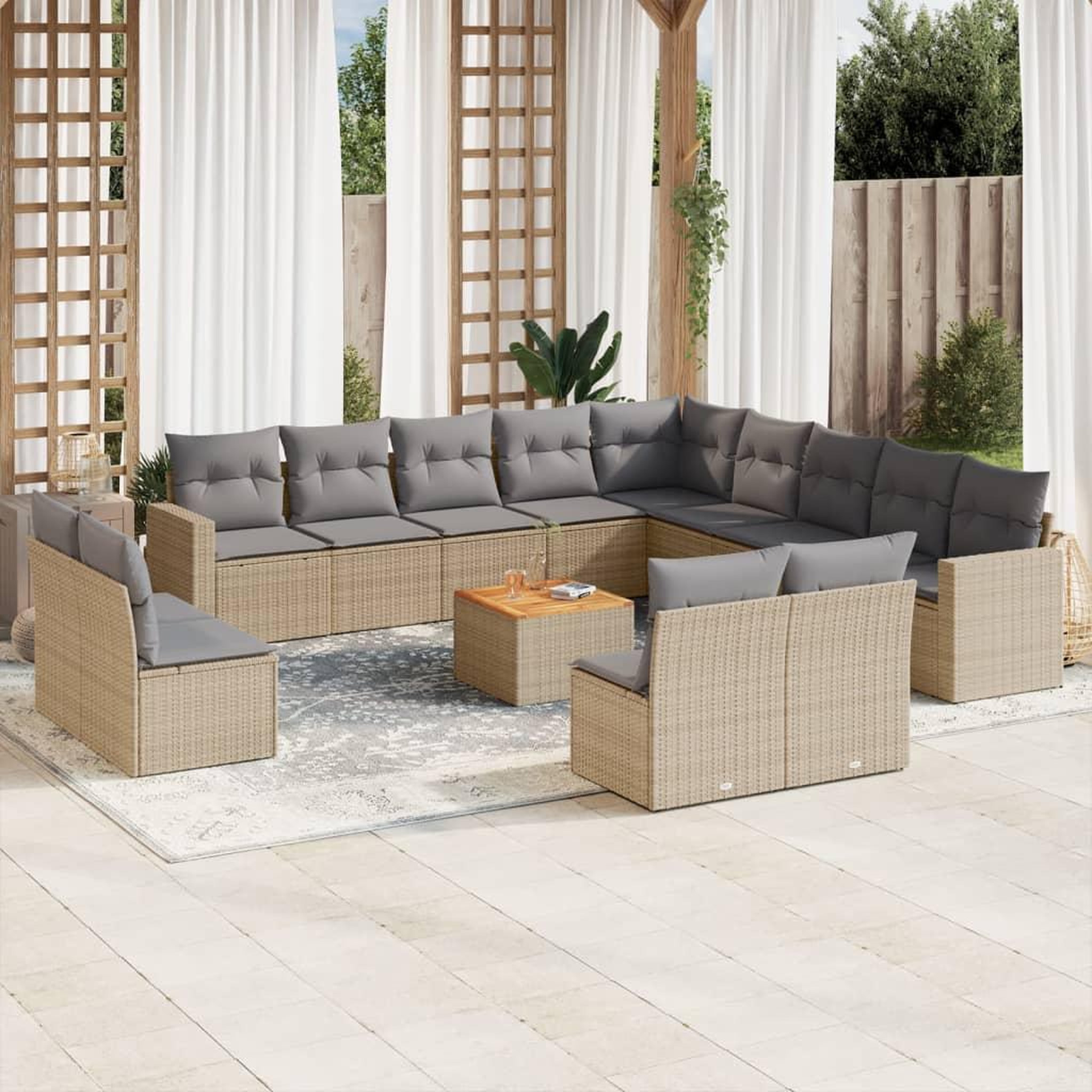 Voir la diapositive 1 : VIDAXL Salon de jardin et coussins 14 pcs melange beige resine tressee