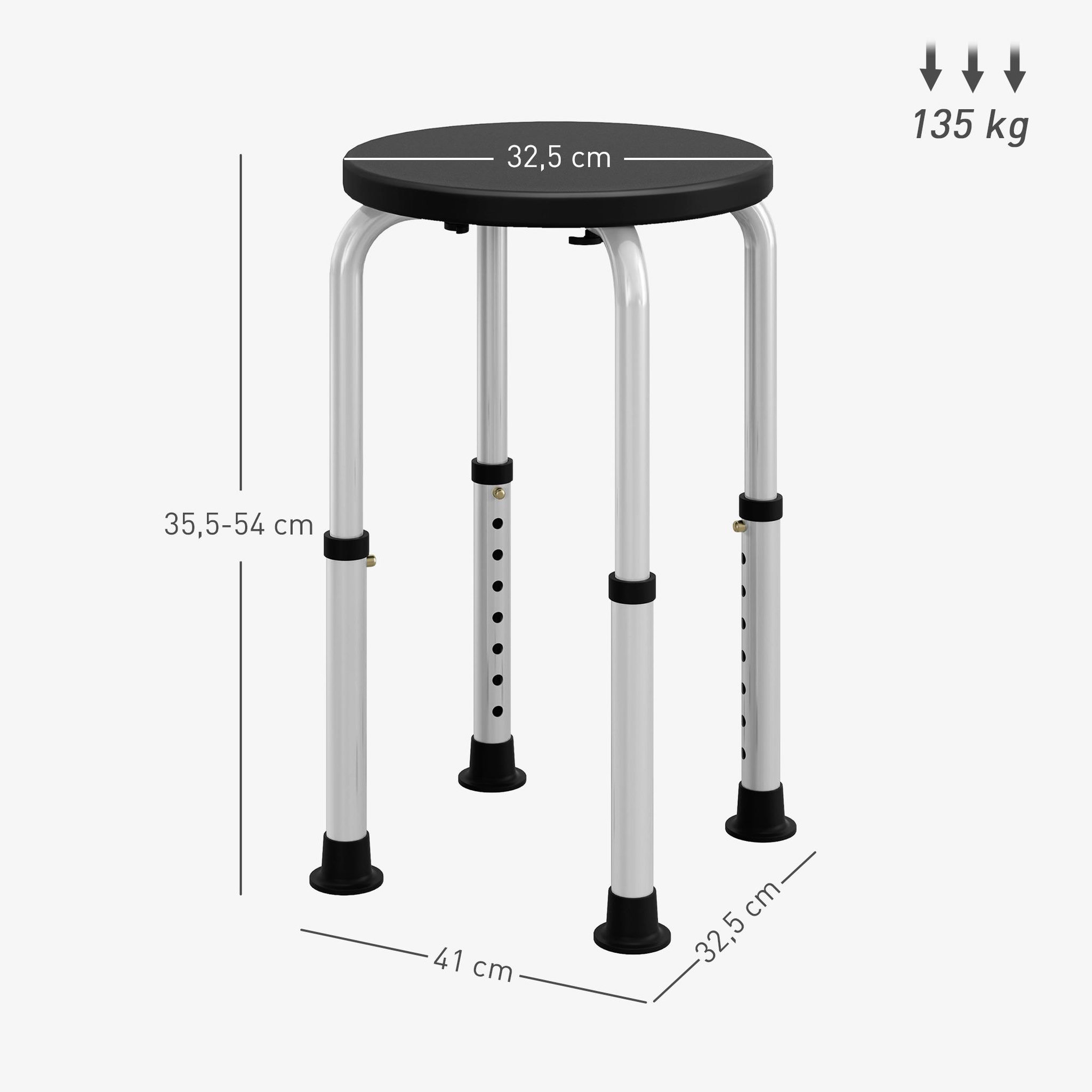 Voir la diapositive 3 : HOMCOM Tabouret de douche réglable en hauteur siège de douche ergonomique pieds antidérapants charge max. 136 kg alu hdpe noir