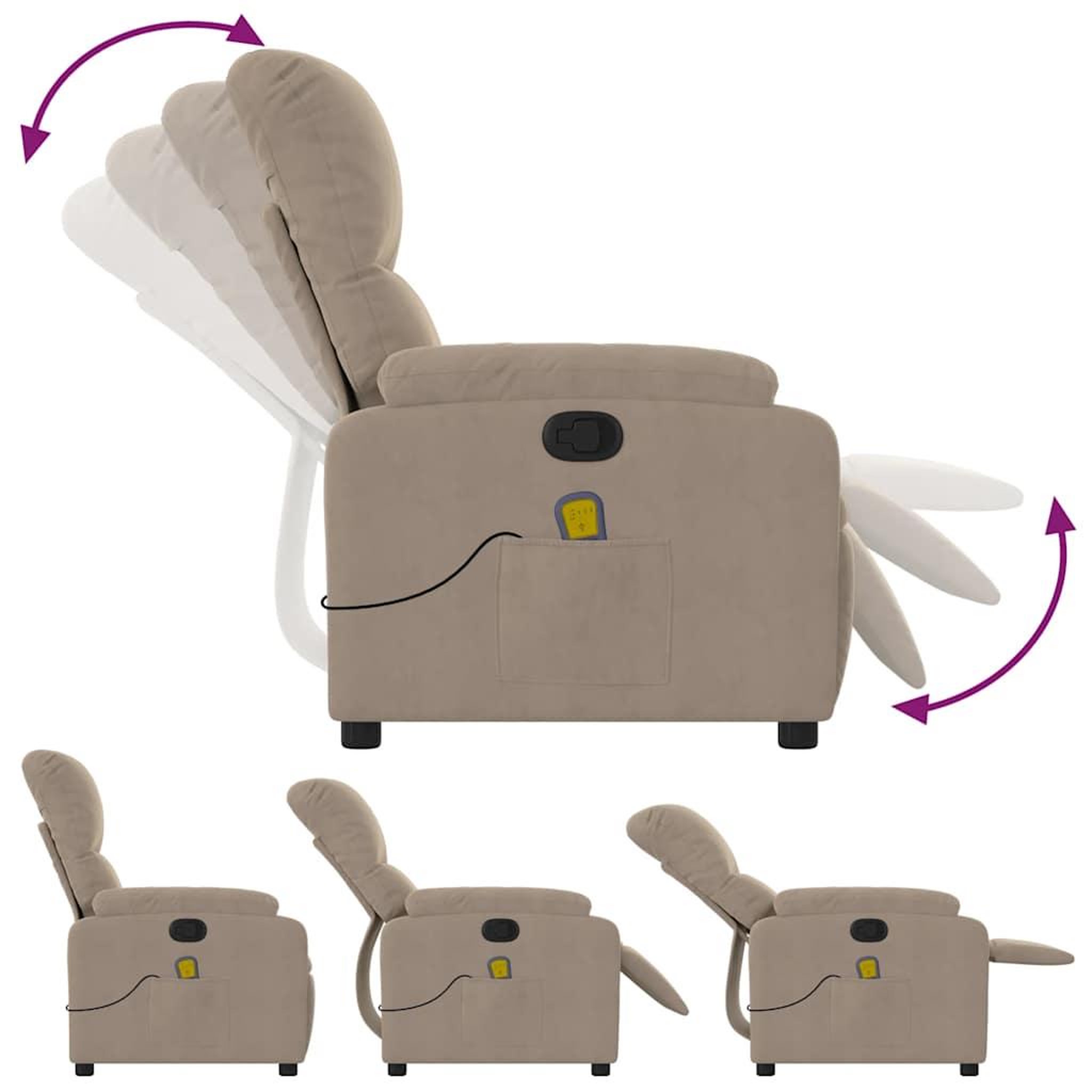 Voir la diapositive 5 : VIDAXL Fauteuil inclinable de massage taupe tissu microfibre