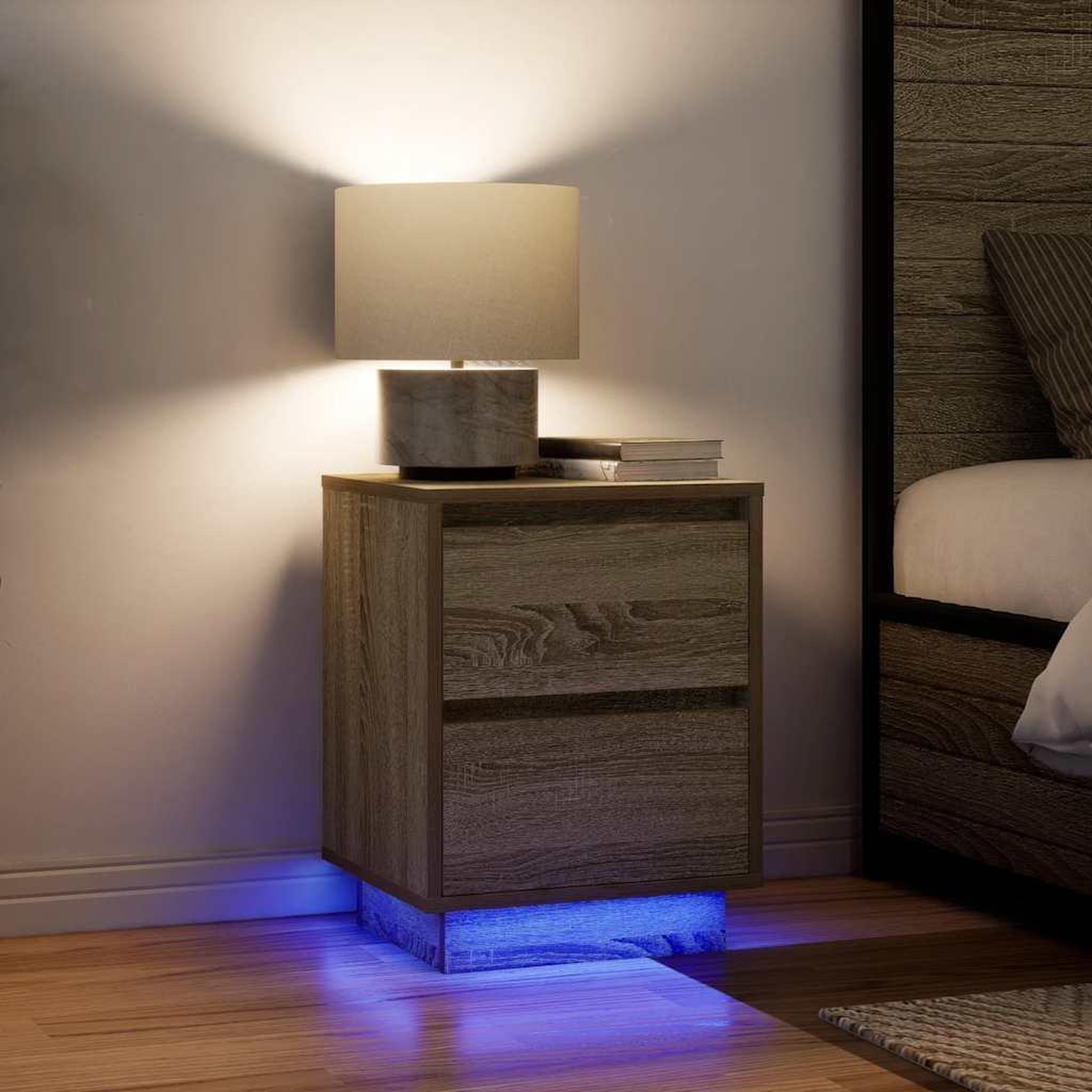 VIDAXL Tables de chevet avec lumieres LED 2pcs chene sonoma 38x34x50cm