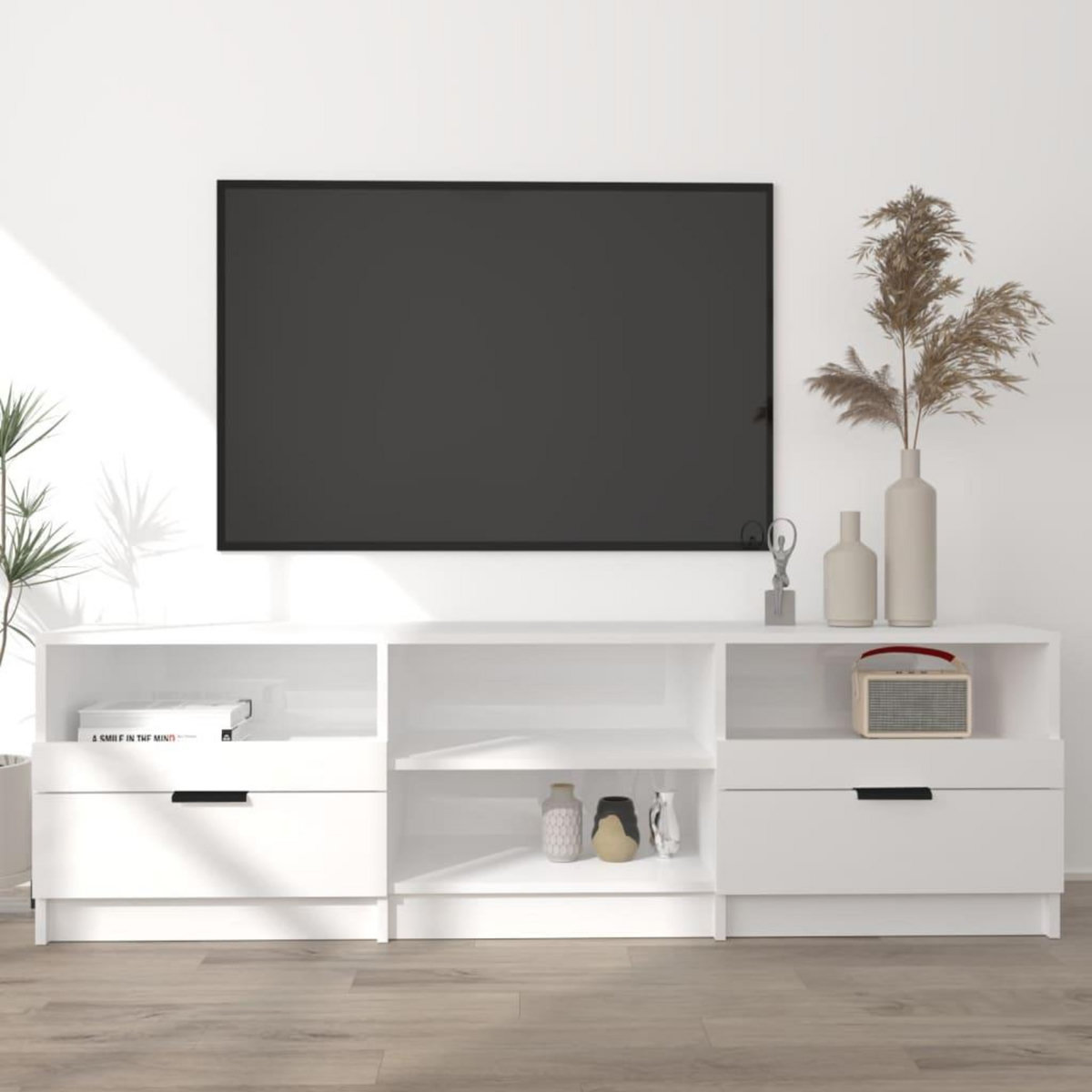 VIDAXL Meuble TV Blanc brillant 150x33,5x45 cm Bois d'ingenierie