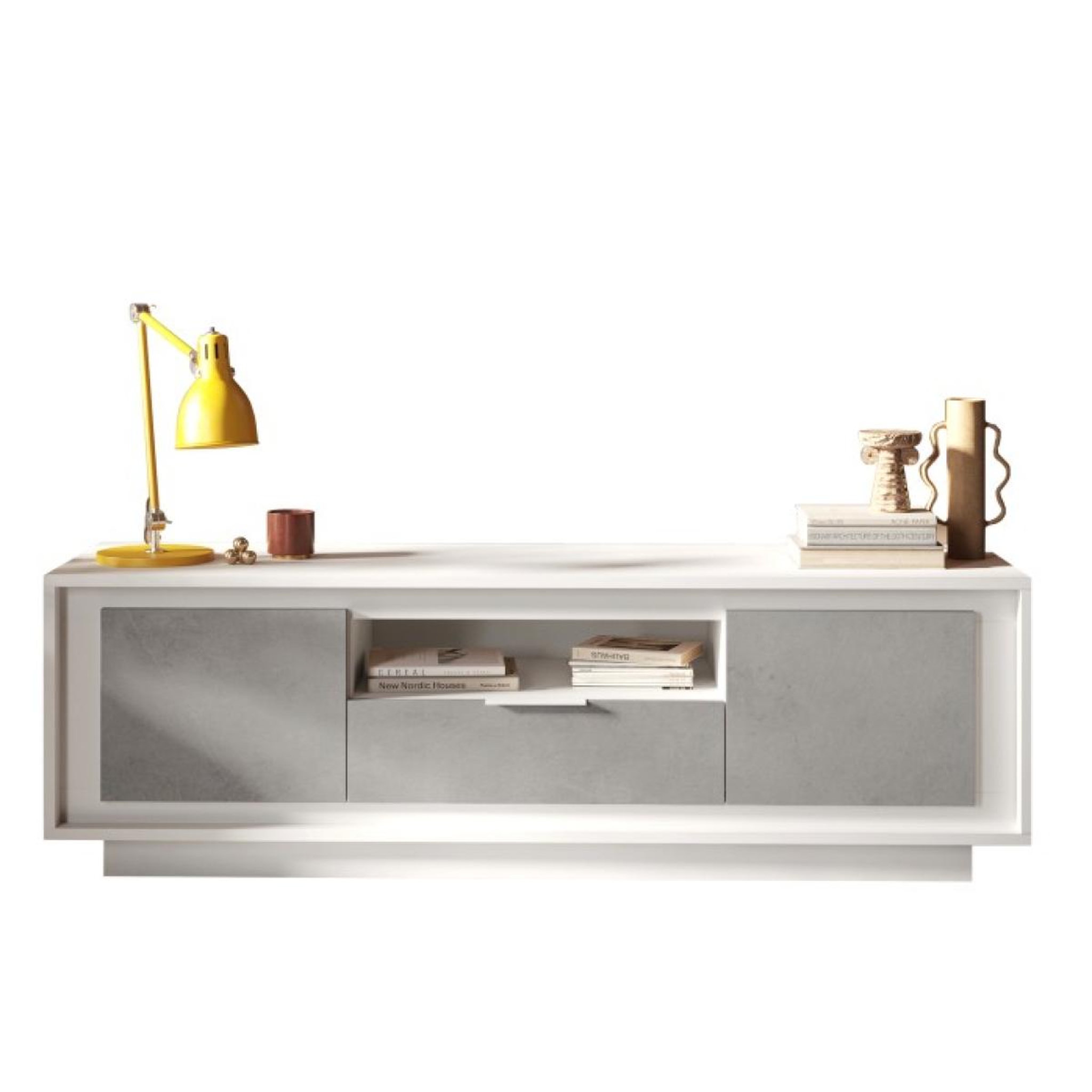JLC KREATION Banc tv moderne 180cm blanc et gris béton yori