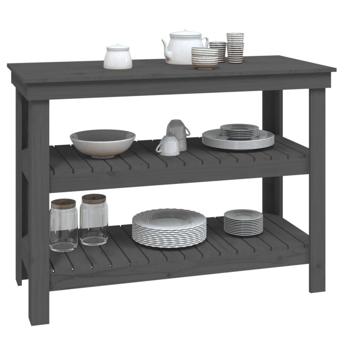 VIDAXL Banc de travail Gris 110,5x50x80 cm Bois de pin massif