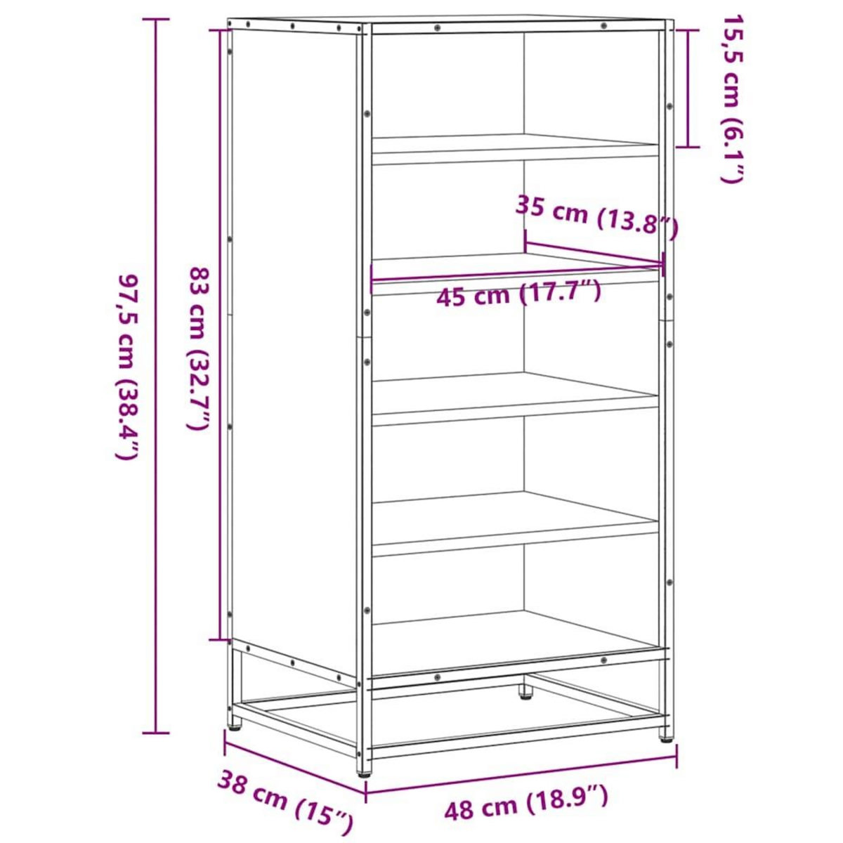 VIDAXL Etagere a chaussures chene fume 48x38x97,5 cm bois d'ingenierie