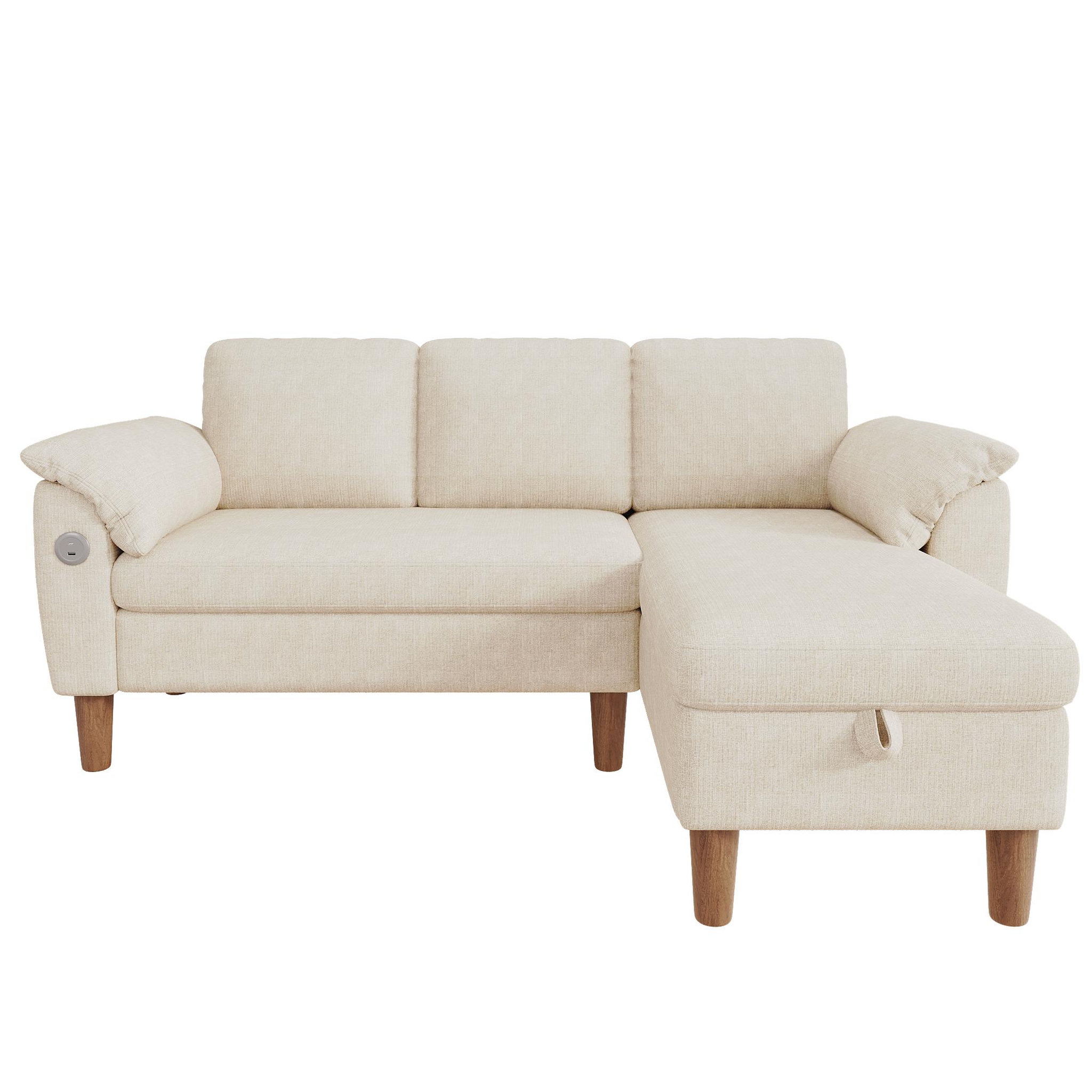 Voir la diapositive 1 : MERAX Canapé d'angle 3 places avec méridienne coffre tissu chenille usb type-c