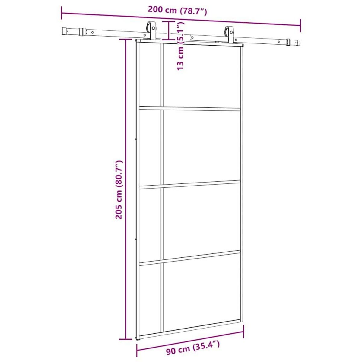 VIDAXL Porte coulissante kit de quincaillerie noir 90x205 cm verre ESG