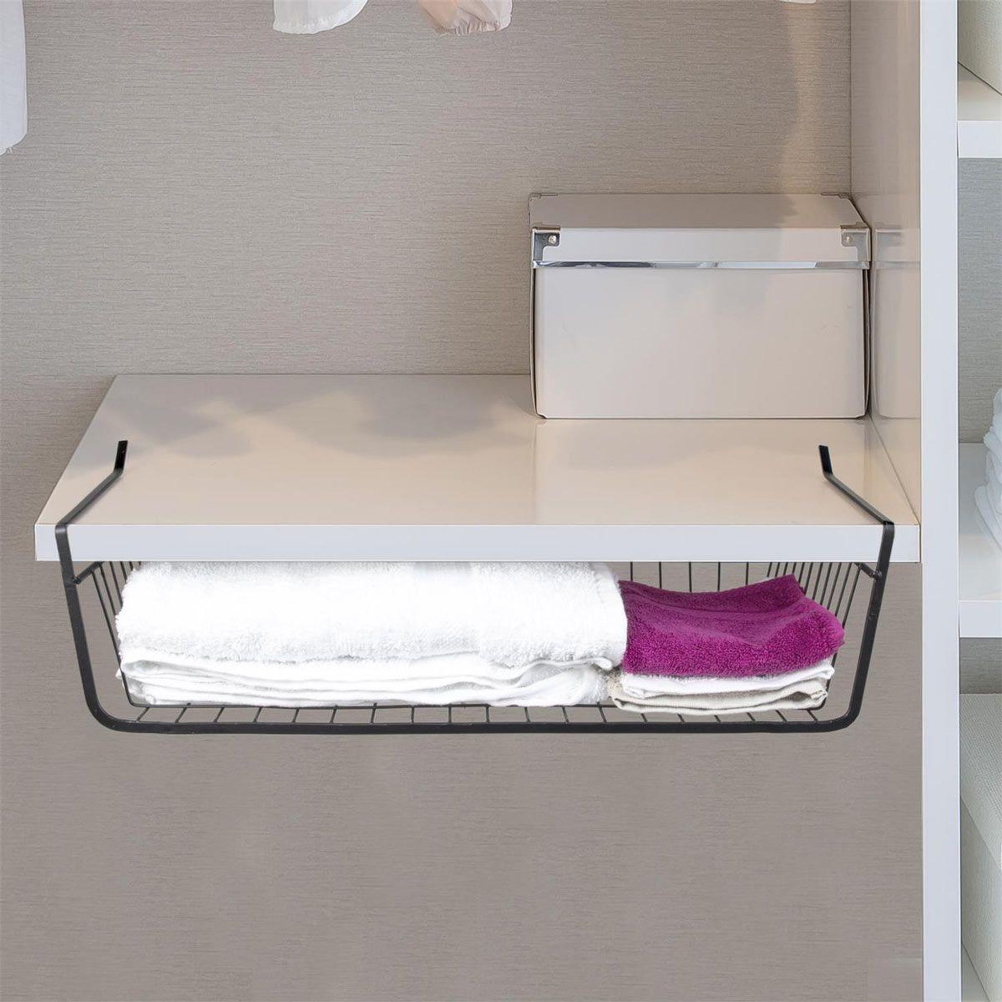 Voir la diapositive 4 : Je cherche une idee Panier de rangement suspendu  filaire  56cm noir